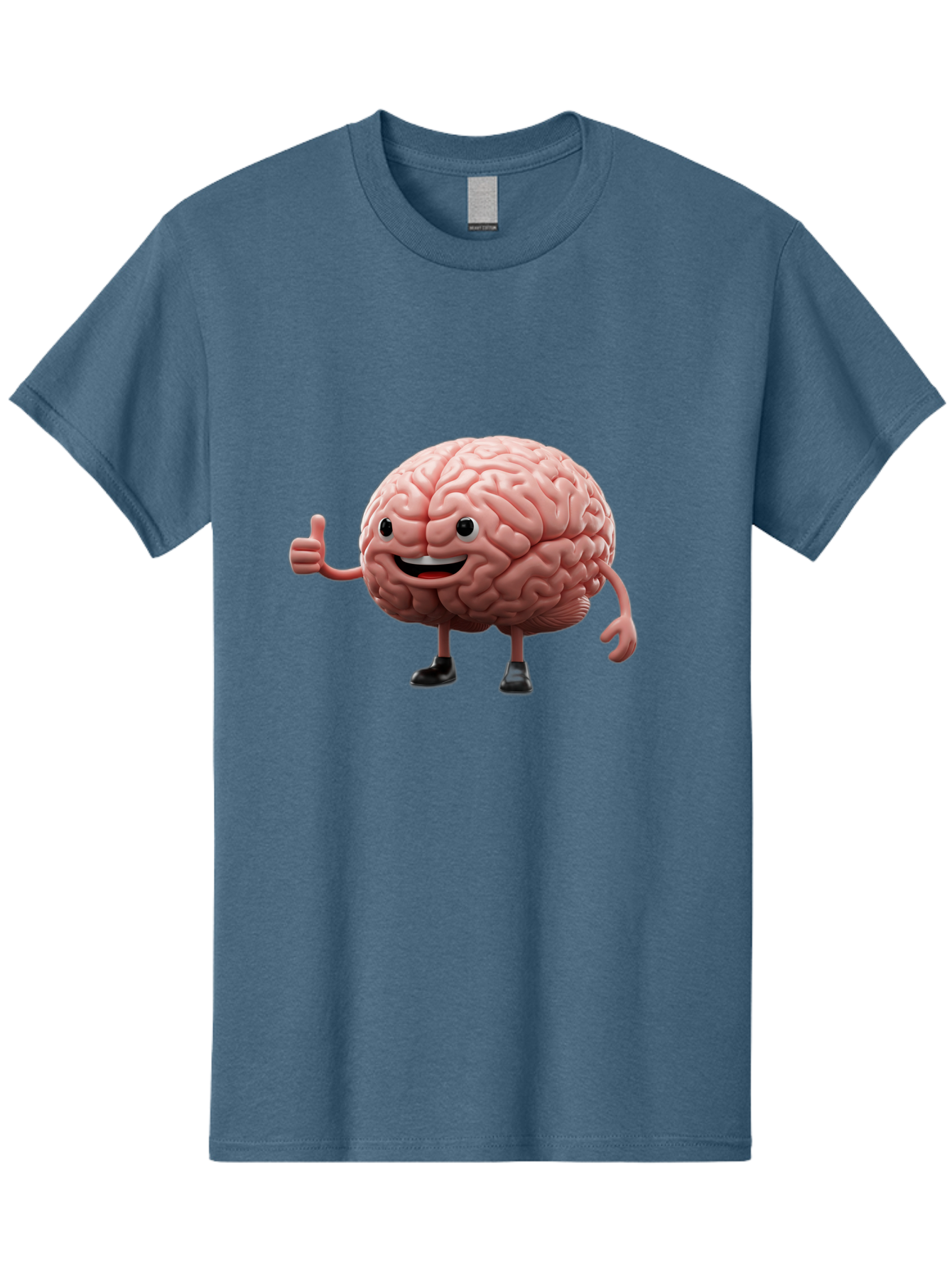 Thumbs-Up-Brain Men'S Graphic Tee, 100% Cotton, Comfortable Casual Summer Wear, Machine Washable, Human Brain Character, Cartoon Brain, Thumbs Up Gesture, Happy Expression, Anthropomorphic Organ, Cognitive Function, Mental Health Awareness, Bae107