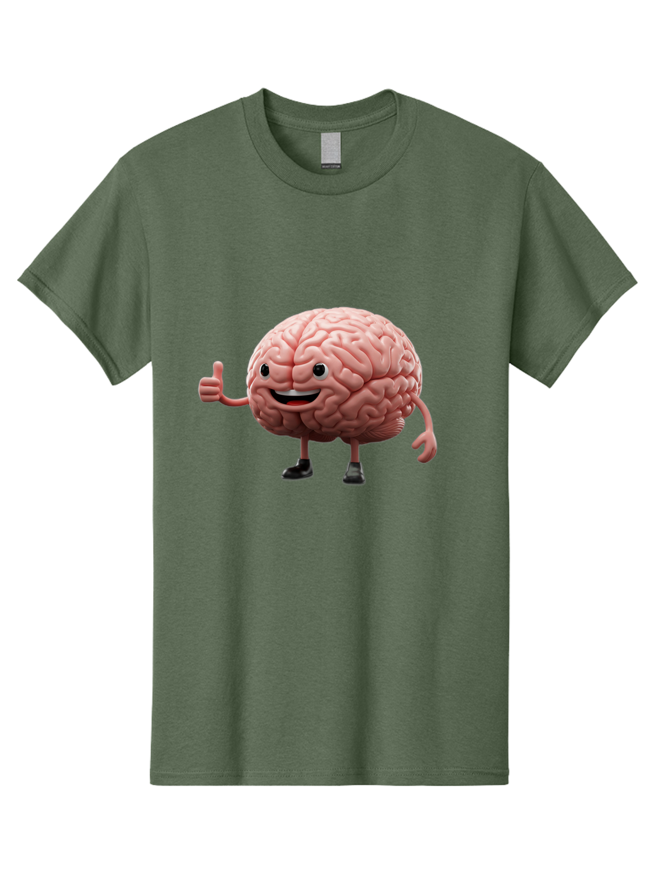 Thumbs-Up-Brain Men'S Graphic Tee, 100% Cotton, Comfortable Casual Summer Wear, Machine Washable, Human Brain Character, Cartoon Brain, Thumbs Up Gesture, Happy Expression, Anthropomorphic Organ, Cognitive Function, Mental Health Awareness, Bae107