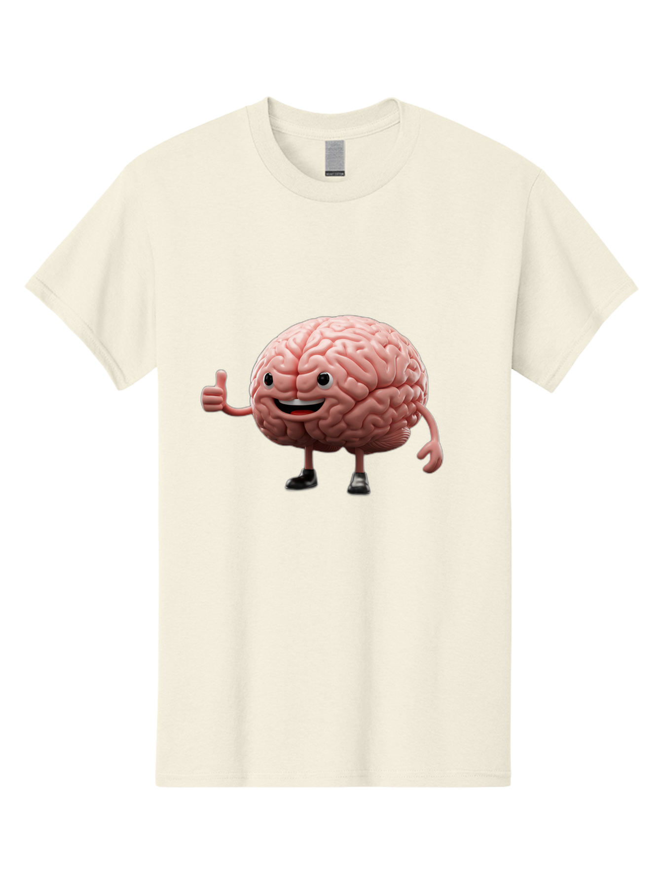 Thumbs-Up-Brain Men'S Graphic Tee, 100% Cotton, Comfortable Casual Summer Wear, Machine Washable, Human Brain Character, Cartoon Brain, Thumbs Up Gesture, Happy Expression, Anthropomorphic Organ, Cognitive Function, Mental Health Awareness, Bae107