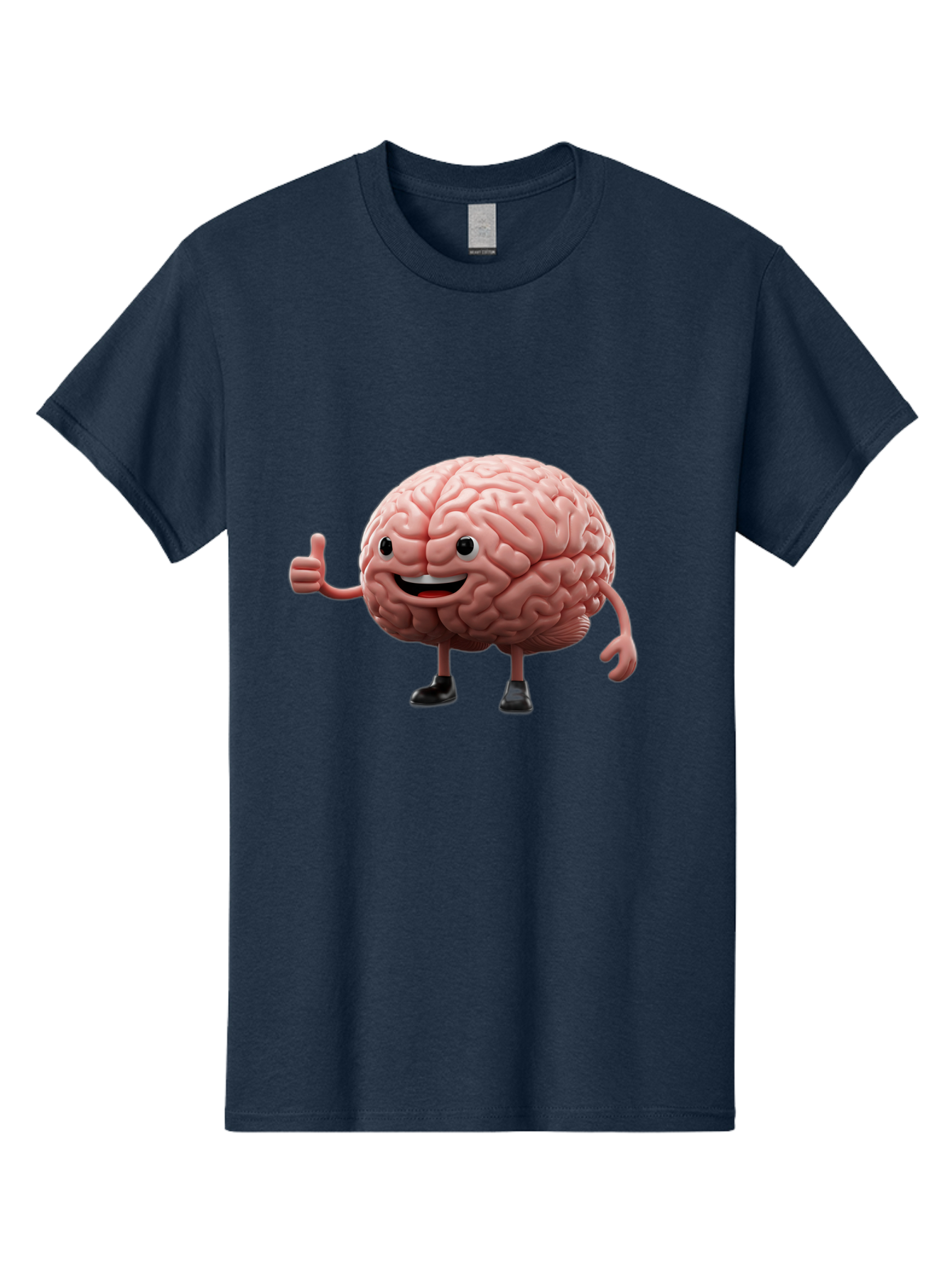 Thumbs-Up-Brain Men'S Graphic Tee, 100% Cotton, Comfortable Casual Summer Wear, Machine Washable, Human Brain Character, Cartoon Brain, Thumbs Up Gesture, Happy Expression, Anthropomorphic Organ, Cognitive Function, Mental Health Awareness, Bae107