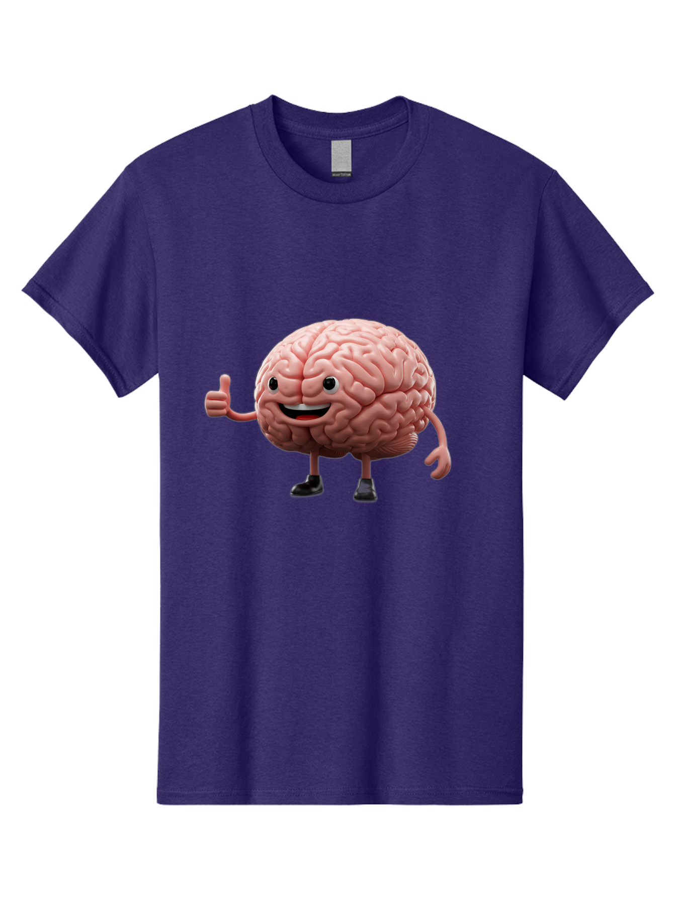 Thumbs-Up-Brain Men'S Graphic Tee, 100% Cotton, Comfortable Casual Summer Wear, Machine Washable, Human Brain Character, Cartoon Brain, Thumbs Up Gesture, Happy Expression, Anthropomorphic Organ, Cognitive Function, Mental Health Awareness, Bae107