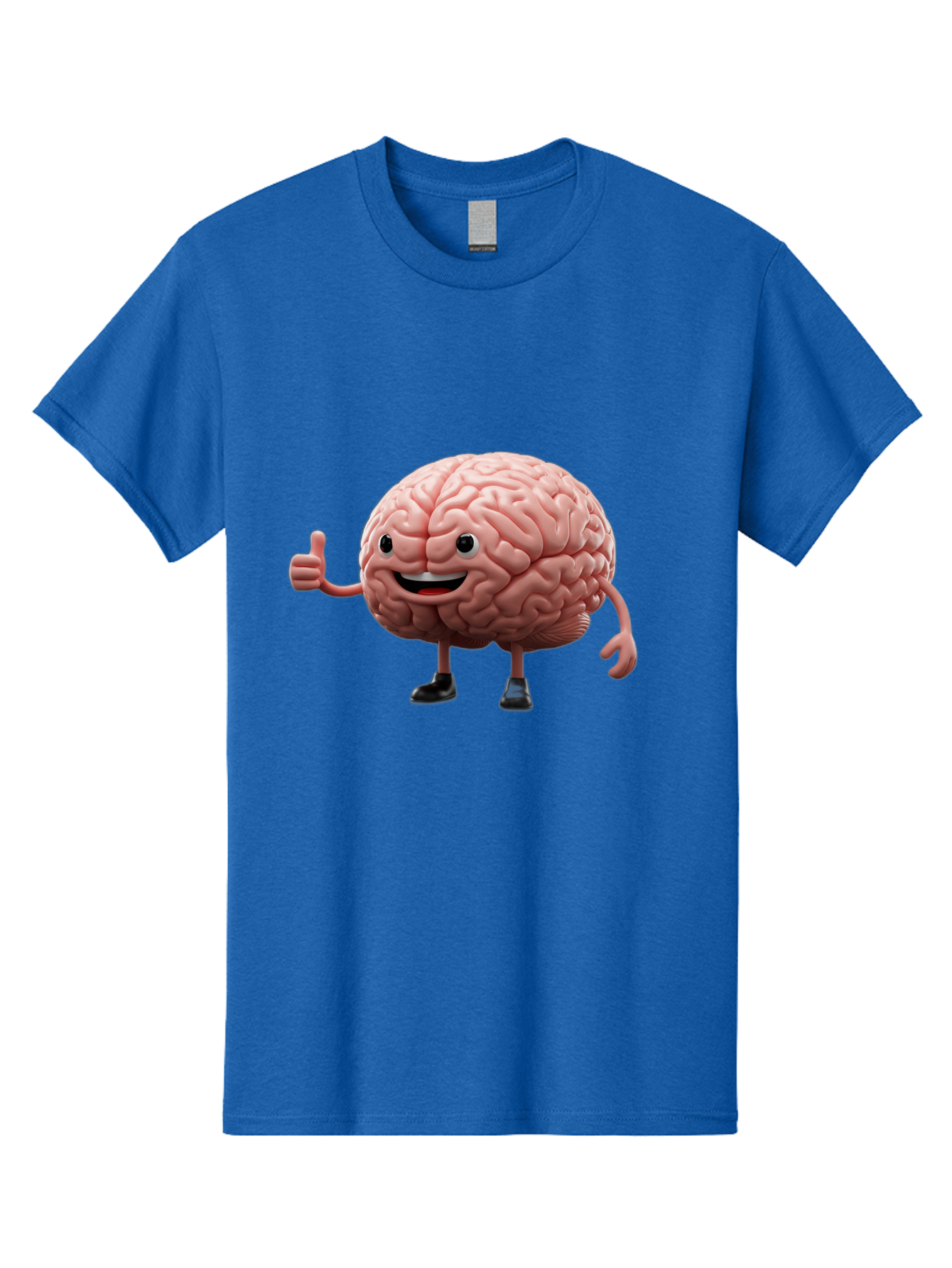 Thumbs-Up-Brain Men'S Graphic Tee, 100% Cotton, Comfortable Casual Summer Wear, Machine Washable, Human Brain Character, Cartoon Brain, Thumbs Up Gesture, Happy Expression, Anthropomorphic Organ, Cognitive Function, Mental Health Awareness, Bae107