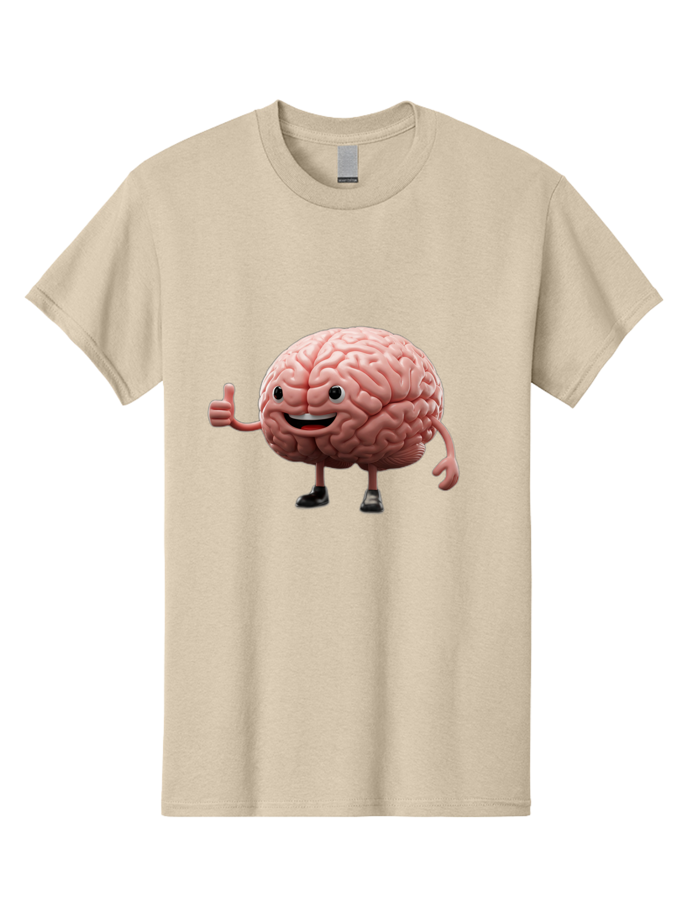 Thumbs-Up-Brain Men'S Graphic Tee, 100% Cotton, Comfortable Casual Summer Wear, Machine Washable, Human Brain Character, Cartoon Brain, Thumbs Up Gesture, Happy Expression, Anthropomorphic Organ, Cognitive Function, Mental Health Awareness, Bae107