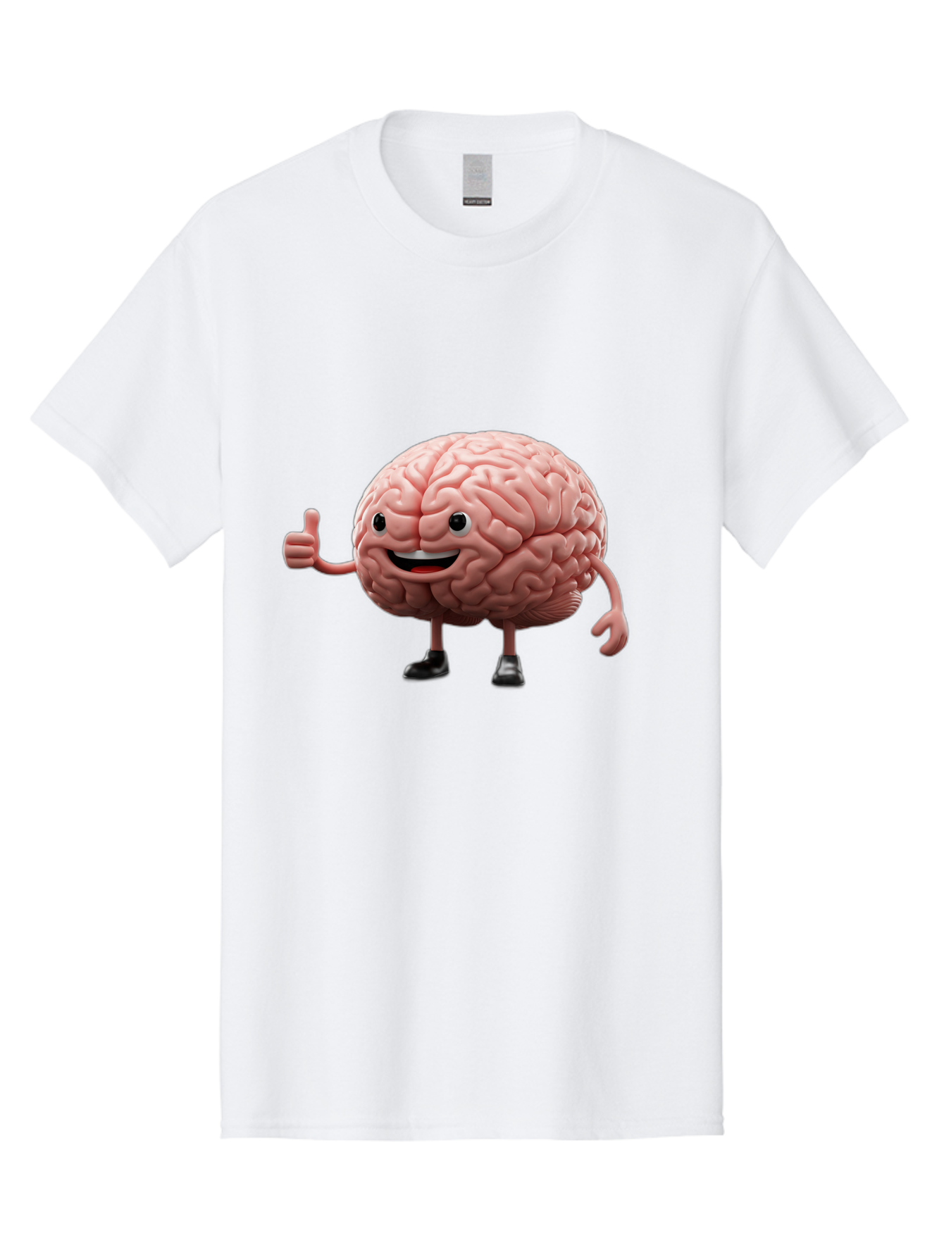 Thumbs-Up-Brain Men'S Graphic Tee, 100% Cotton, Comfortable Casual Summer Wear, Machine Washable, Human Brain Character, Cartoon Brain, Thumbs Up Gesture, Happy Expression, Anthropomorphic Organ, Cognitive Function, Mental Health Awareness, Bae107
