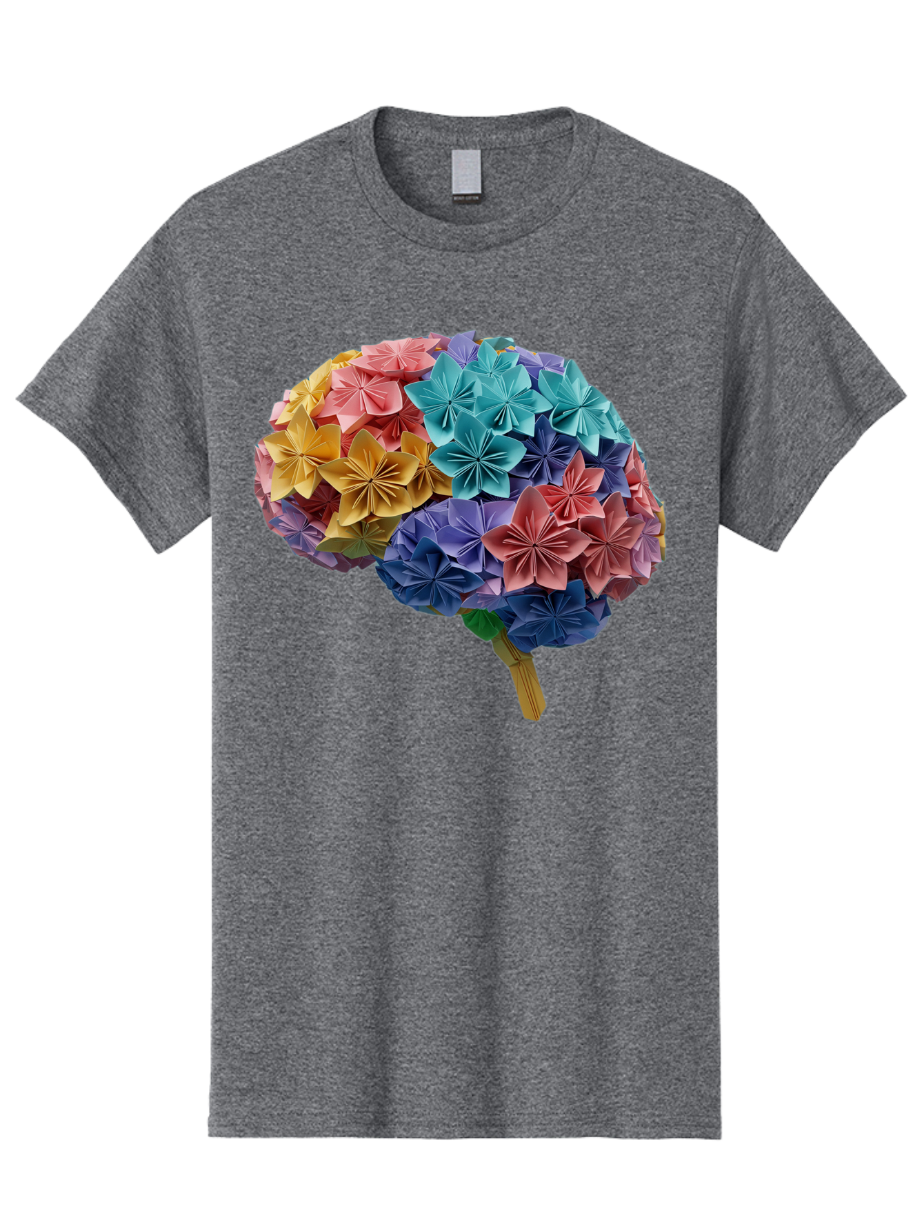 Tree-With-Origami-Flowers Men'S Graphic Tee, 100% Cotton, Comfortable Casual Summer Wear, Machine Washable, Origami Flowers, Colorful Tree, Paper Art, Folded Flowers, Creative Design, Vibrant Colors, Artful Arrangement, Decorative Piece, Bae108