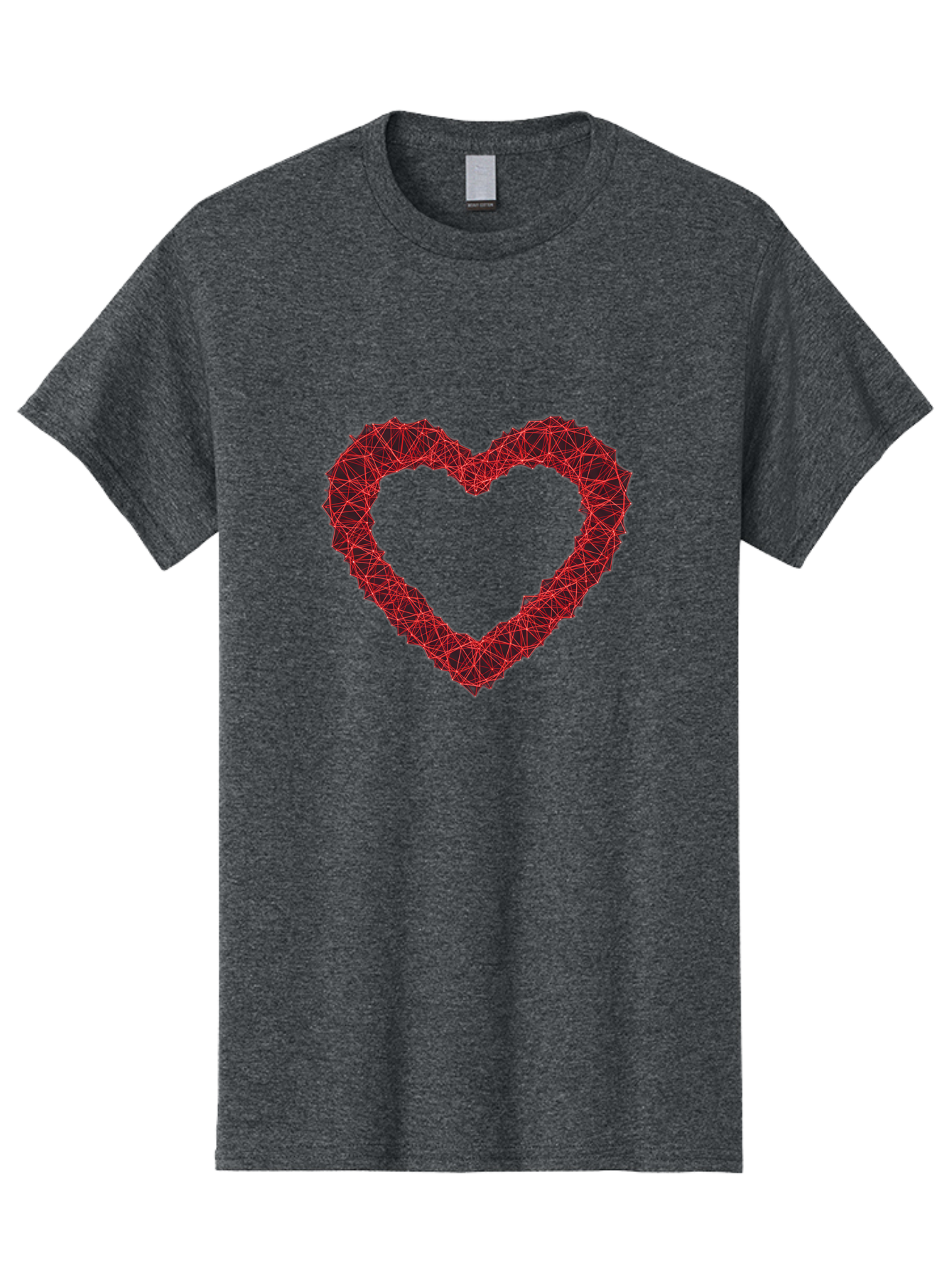 Wireframe-Heart Men'S Graphic Tee, 100% Cotton, Comfortable Casual Summer Wear, Machine Washable, Heart Shape, Red Geometric Pattern, Complex Network, Interconnected Lines, Symbolic Representation, Love, Valentines Day, Abstract Art, Bae109