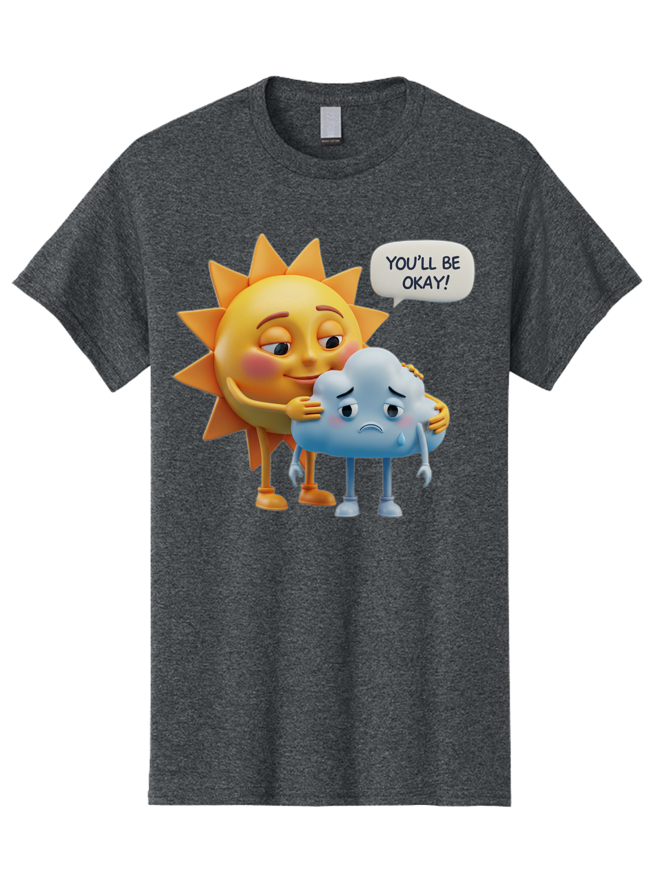 You-Ll-Be-Okay Men'S Graphic Tee, 100% Cotton, Comfortable Casual Summer Wear, Machine Washable, Sun Hugging Sad Cloud, Reassuring Words, Emotional Support, Comforting Scene, Mental Health Awareness, Positivity, Friendship, Cartoon Characters Bae110