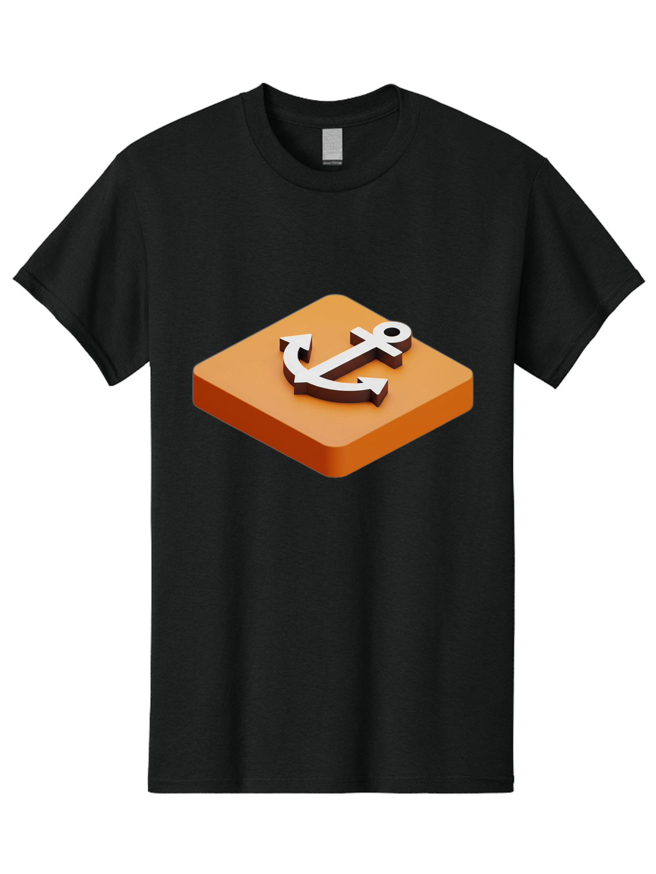 Anchor-1 Men'S Graphic Tee, 100% Cotton, Comfortable Casual Summer Wear, Machine Washable, 3D Anchor Icon, Orange Square Base, Nautical Symbol, Maritime Emblem, Stability And Strength, Modern Design, Digital Graphic Bae113