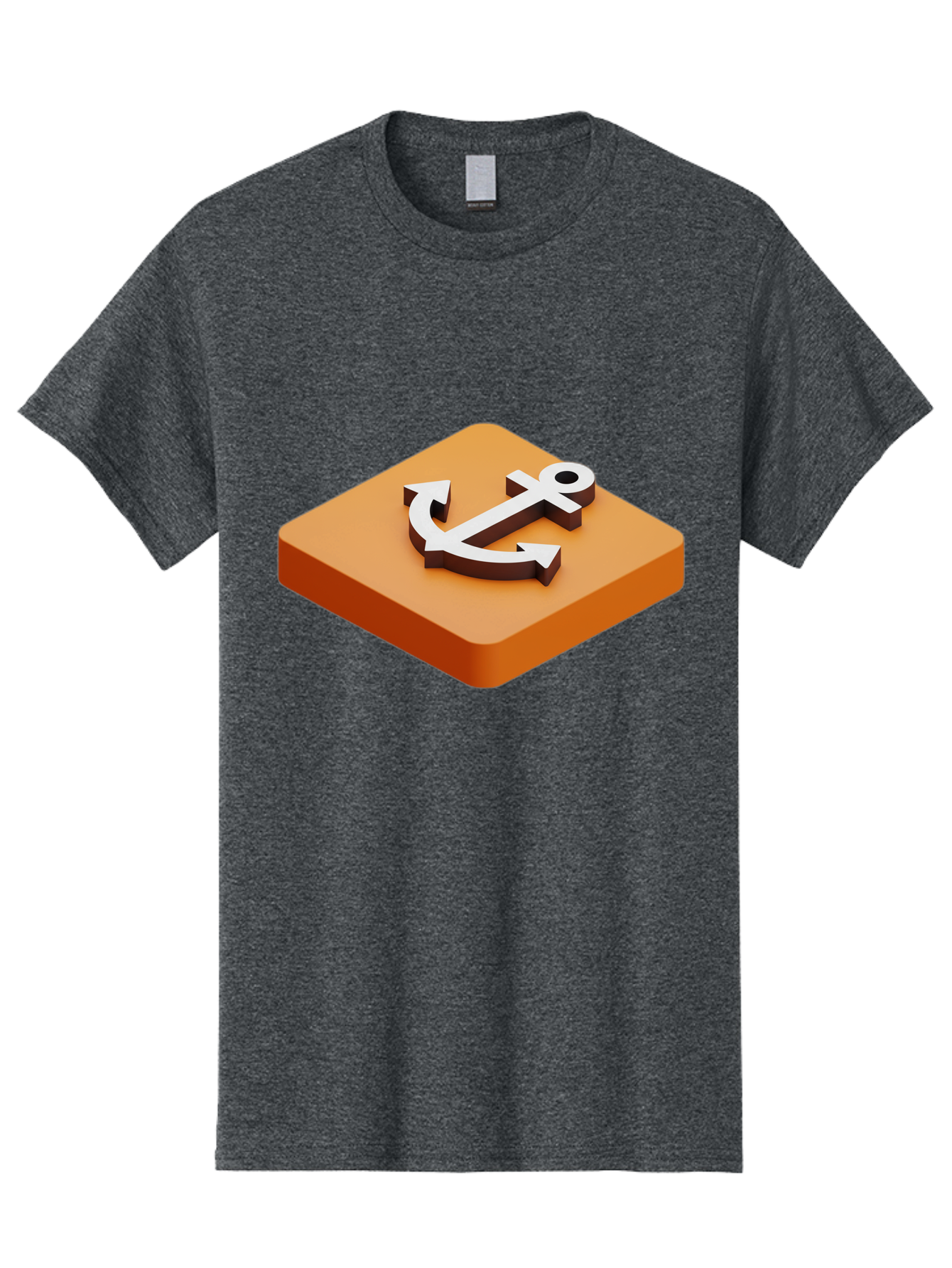 Anchor-1 Men'S Graphic Tee, 100% Cotton, Comfortable Casual Summer Wear, Machine Washable, 3D Anchor Icon, Orange Square Base, Nautical Symbol, Maritime Emblem, Stability And Strength, Modern Design, Digital Graphic Bae113