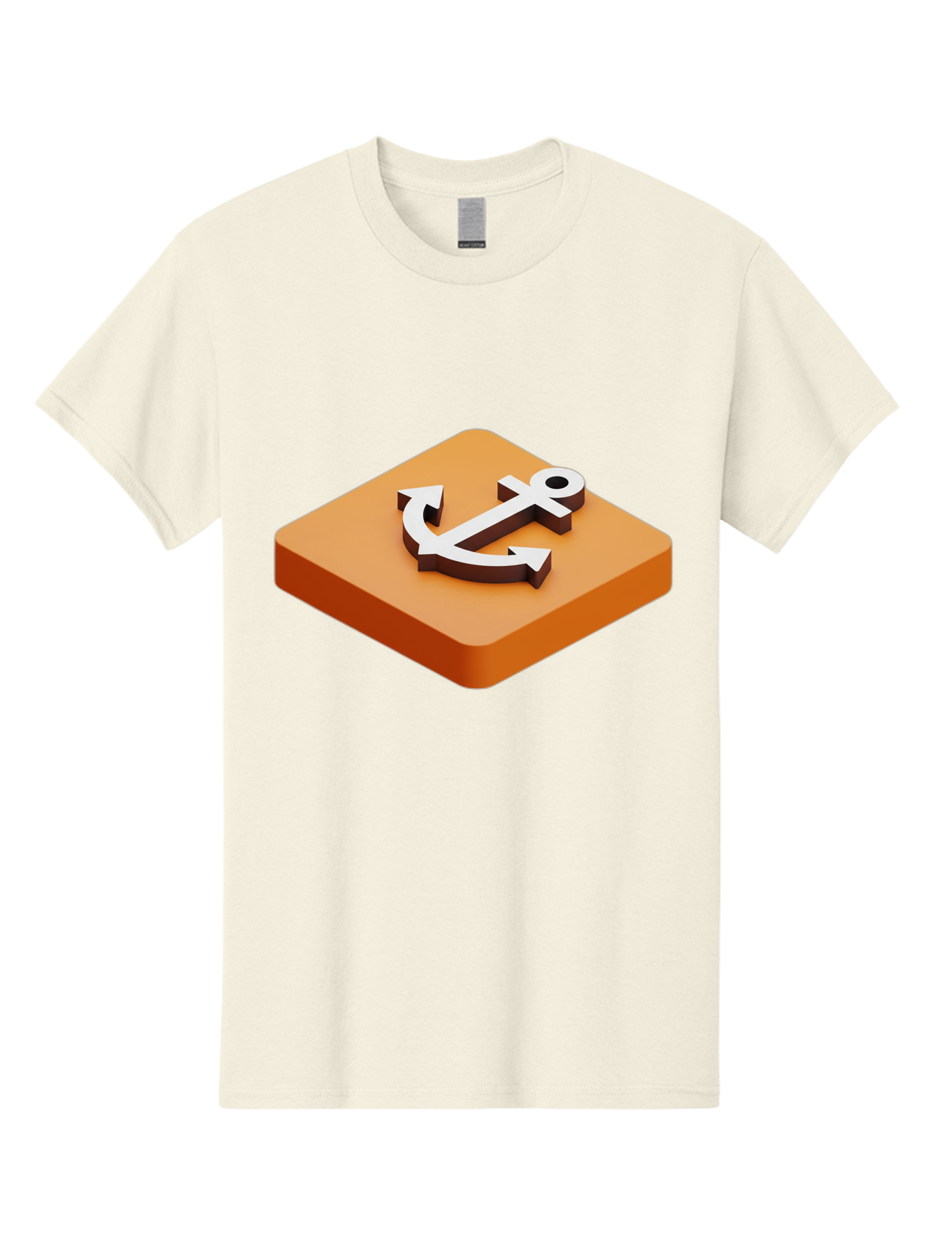 Anchor-1 Men'S Graphic Tee, 100% Cotton, Comfortable Casual Summer Wear, Machine Washable, 3D Anchor Icon, Orange Square Base, Nautical Symbol, Maritime Emblem, Stability And Strength, Modern Design, Digital Graphic Bae113