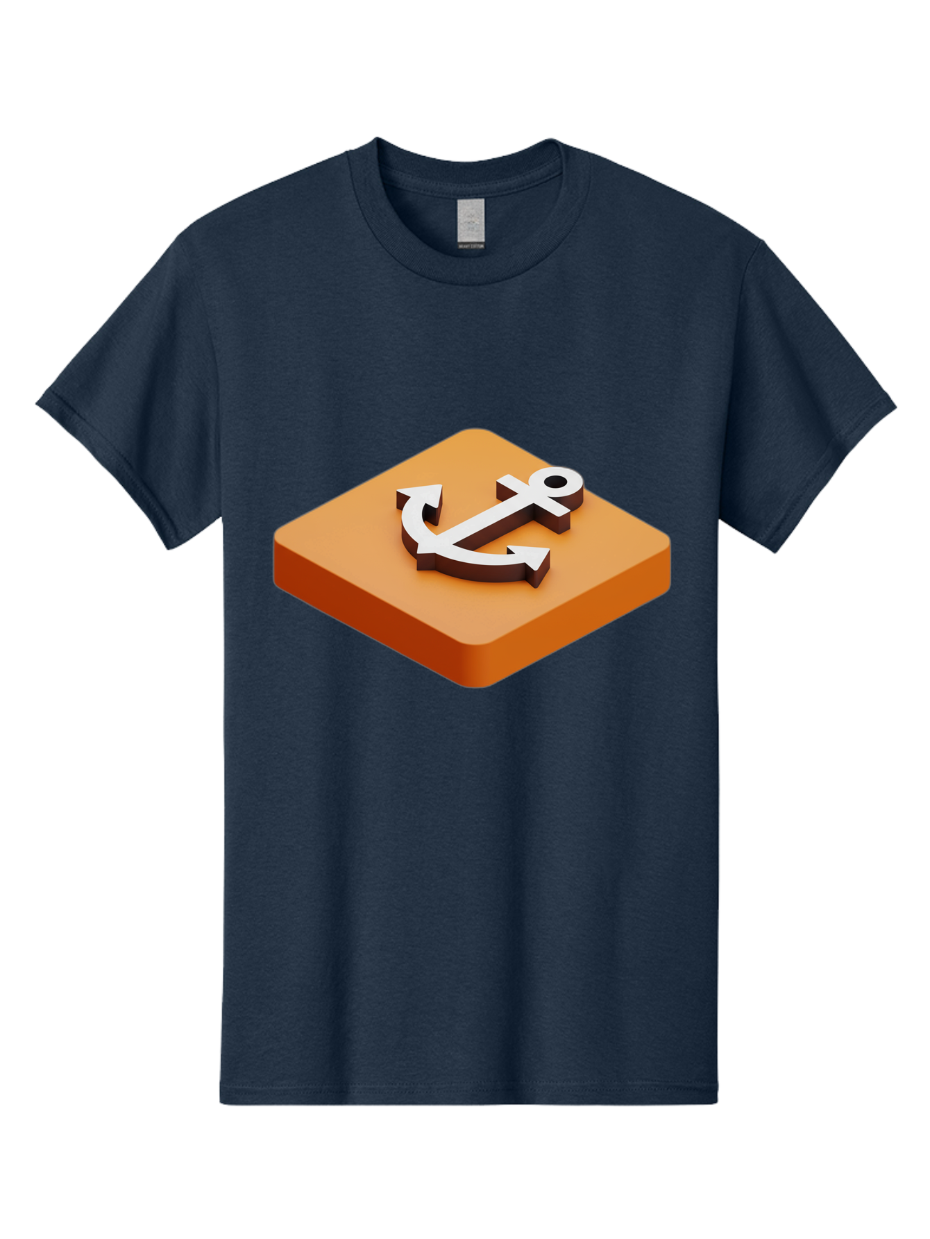 Anchor-1 Men'S Graphic Tee, 100% Cotton, Comfortable Casual Summer Wear, Machine Washable, 3D Anchor Icon, Orange Square Base, Nautical Symbol, Maritime Emblem, Stability And Strength, Modern Design, Digital Graphic Bae113