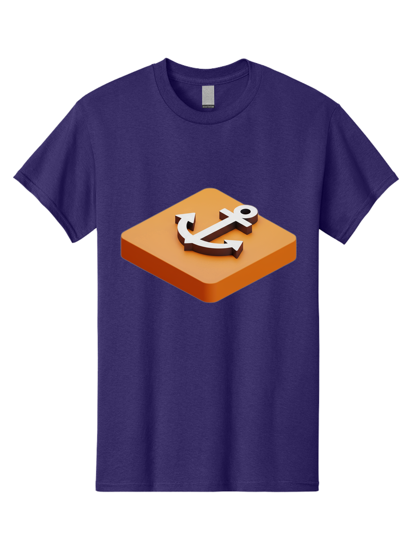 Anchor-1 Men'S Graphic Tee, 100% Cotton, Comfortable Casual Summer Wear, Machine Washable, 3D Anchor Icon, Orange Square Base, Nautical Symbol, Maritime Emblem, Stability And Strength, Modern Design, Digital Graphic Bae113