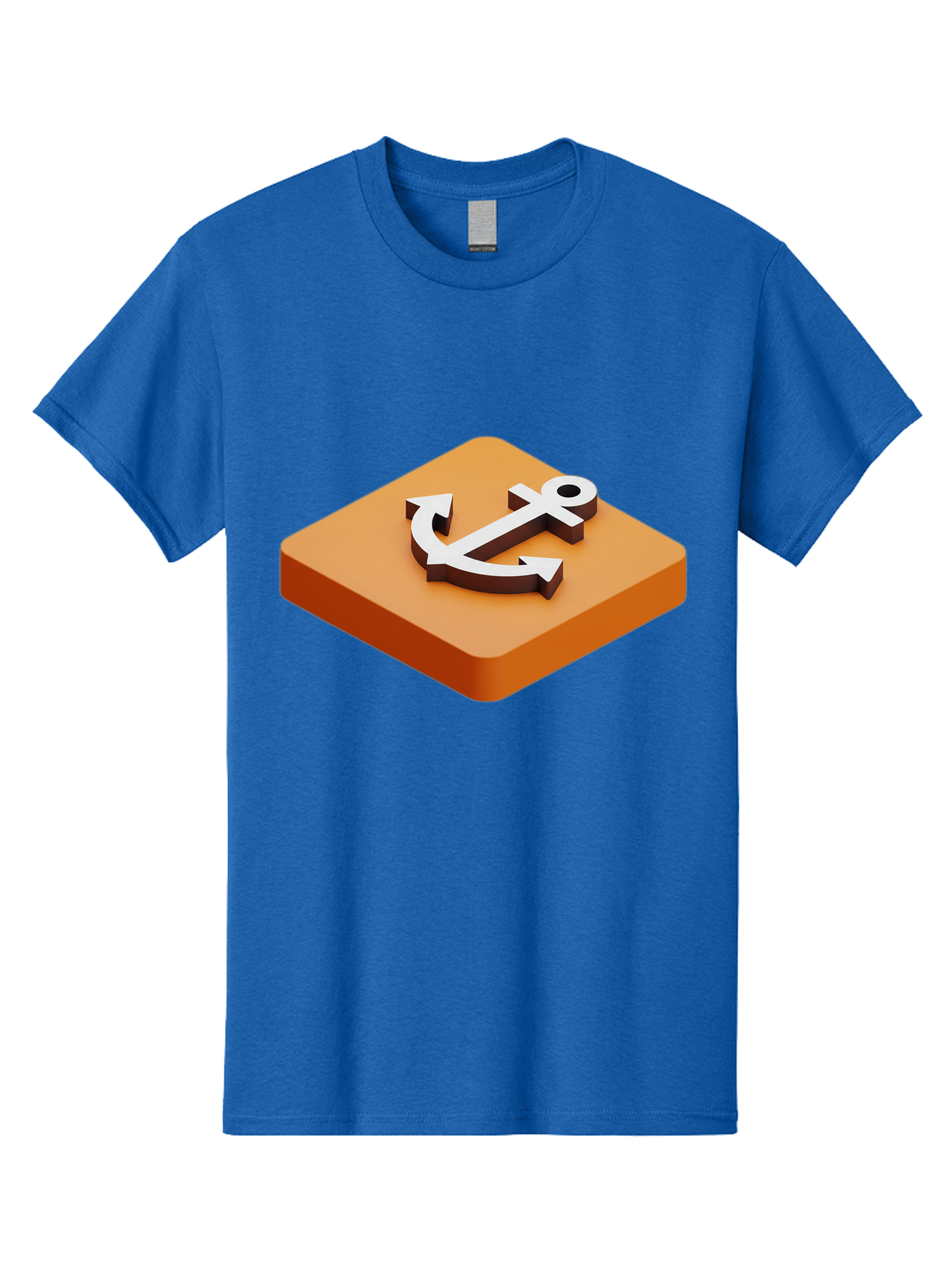 Anchor-1 Men'S Graphic Tee, 100% Cotton, Comfortable Casual Summer Wear, Machine Washable, 3D Anchor Icon, Orange Square Base, Nautical Symbol, Maritime Emblem, Stability And Strength, Modern Design, Digital Graphic Bae113