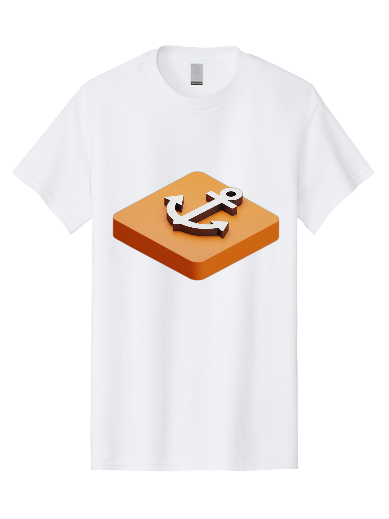 Anchor-1 Men'S Graphic Tee, 100% Cotton, Comfortable Casual Summer Wear, Machine Washable, 3D Anchor Icon, Orange Square Base, Nautical Symbol, Maritime Emblem, Stability And Strength, Modern Design, Digital Graphic Bae113