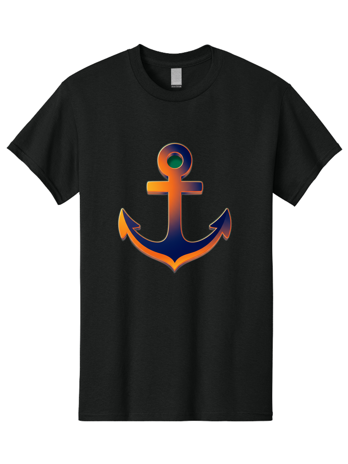 Anchor Men'S Graphic Tee, 100% Cotton, Comfortable Casual Summer Wear, Machine Washable, Anchor Symbol, Nautical Theme, Navy Blue And Orange Gradient, 3D Effect, Maritime Icon, Bold Design, Gradient Colors, Anchor Illustration Bae114