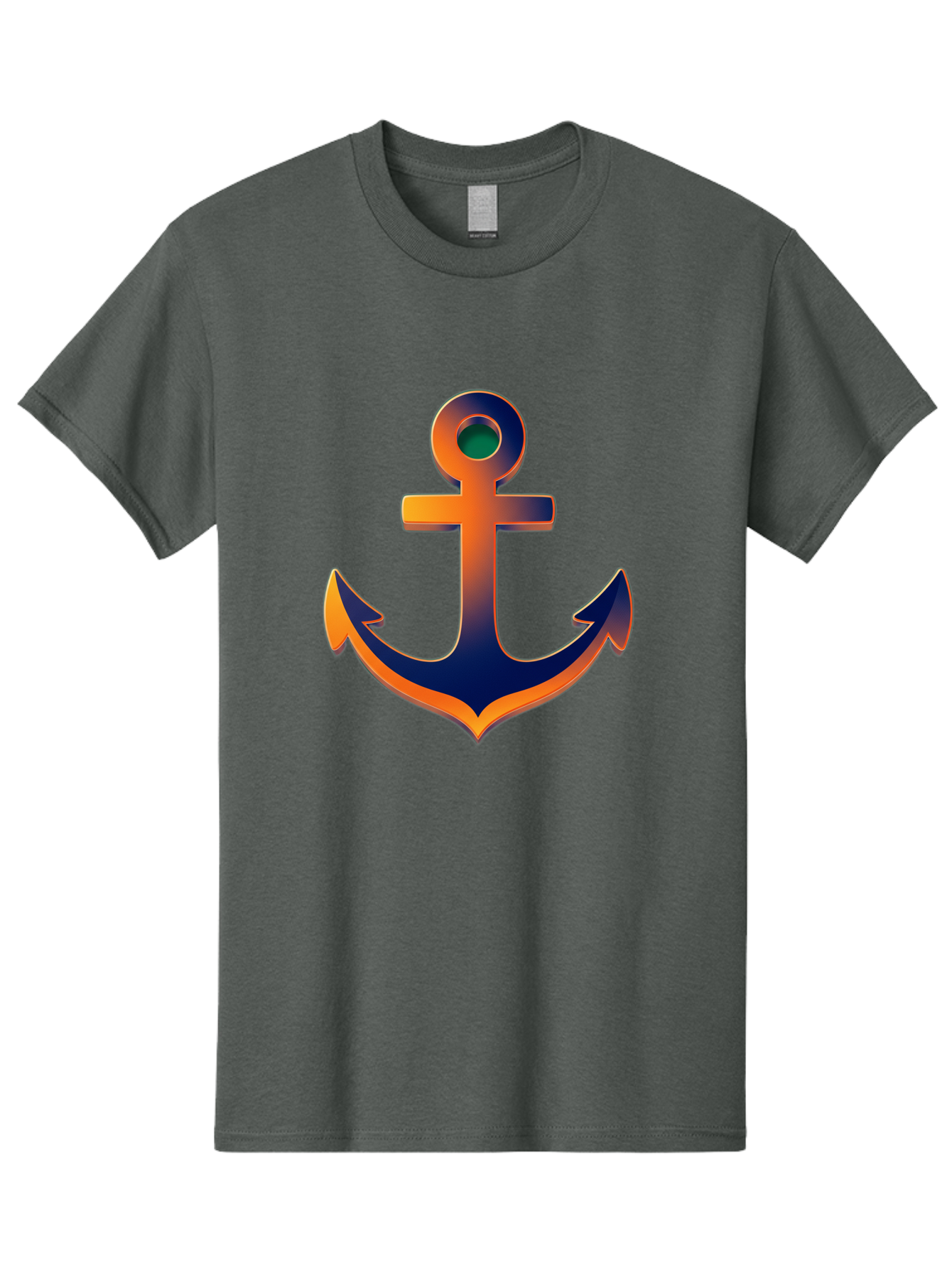 Anchor Men'S Graphic Tee, 100% Cotton, Comfortable Casual Summer Wear, Machine Washable, Anchor Symbol, Nautical Theme, Navy Blue And Orange Gradient, 3D Effect, Maritime Icon, Bold Design, Gradient Colors, Anchor Illustration Bae114