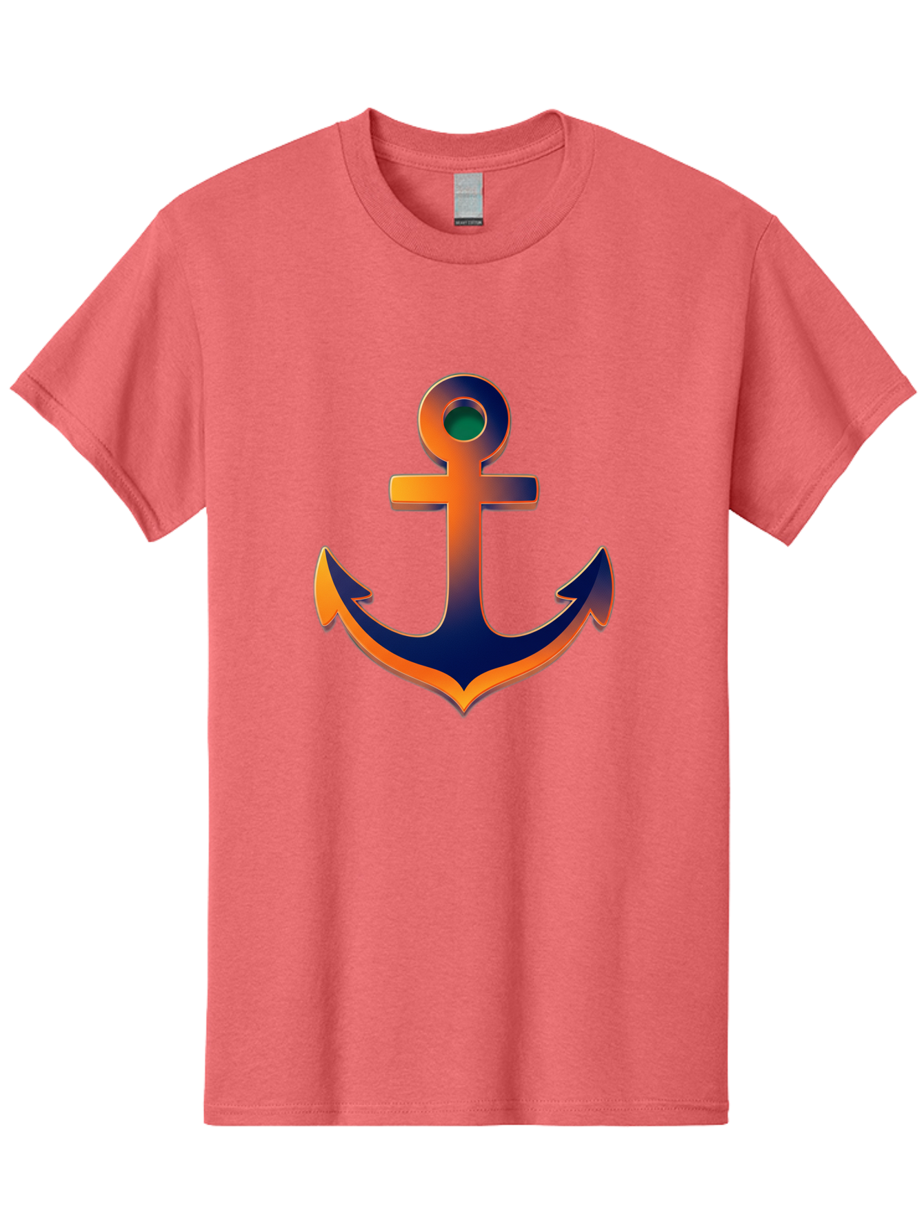 Anchor Men'S Graphic Tee, 100% Cotton, Comfortable Casual Summer Wear, Machine Washable, Anchor Symbol, Nautical Theme, Navy Blue And Orange Gradient, 3D Effect, Maritime Icon, Bold Design, Gradient Colors, Anchor Illustration Bae114