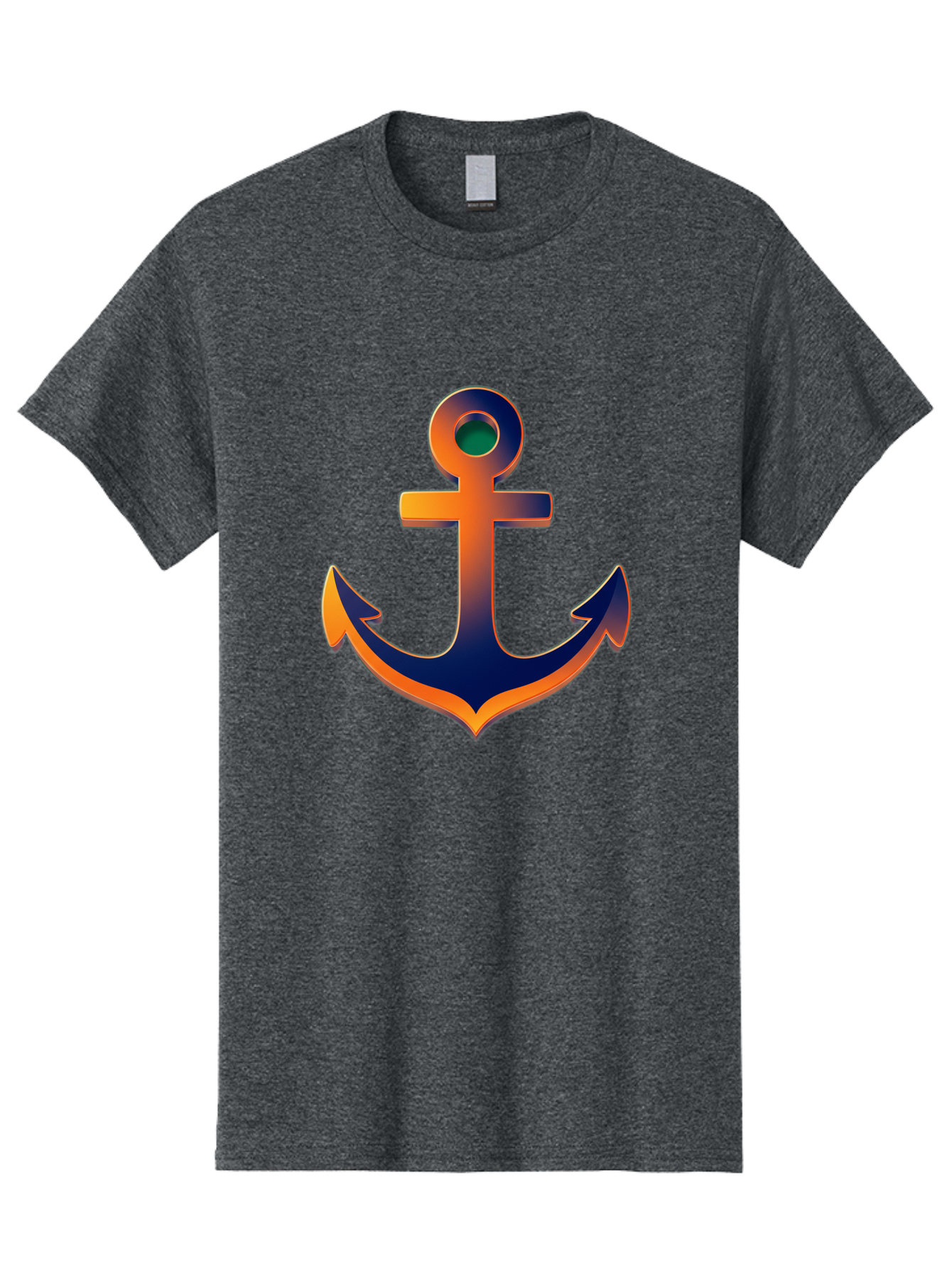 Anchor Men'S Graphic Tee, 100% Cotton, Comfortable Casual Summer Wear, Machine Washable, Anchor Symbol, Nautical Theme, Navy Blue And Orange Gradient, 3D Effect, Maritime Icon, Bold Design, Gradient Colors, Anchor Illustration Bae114