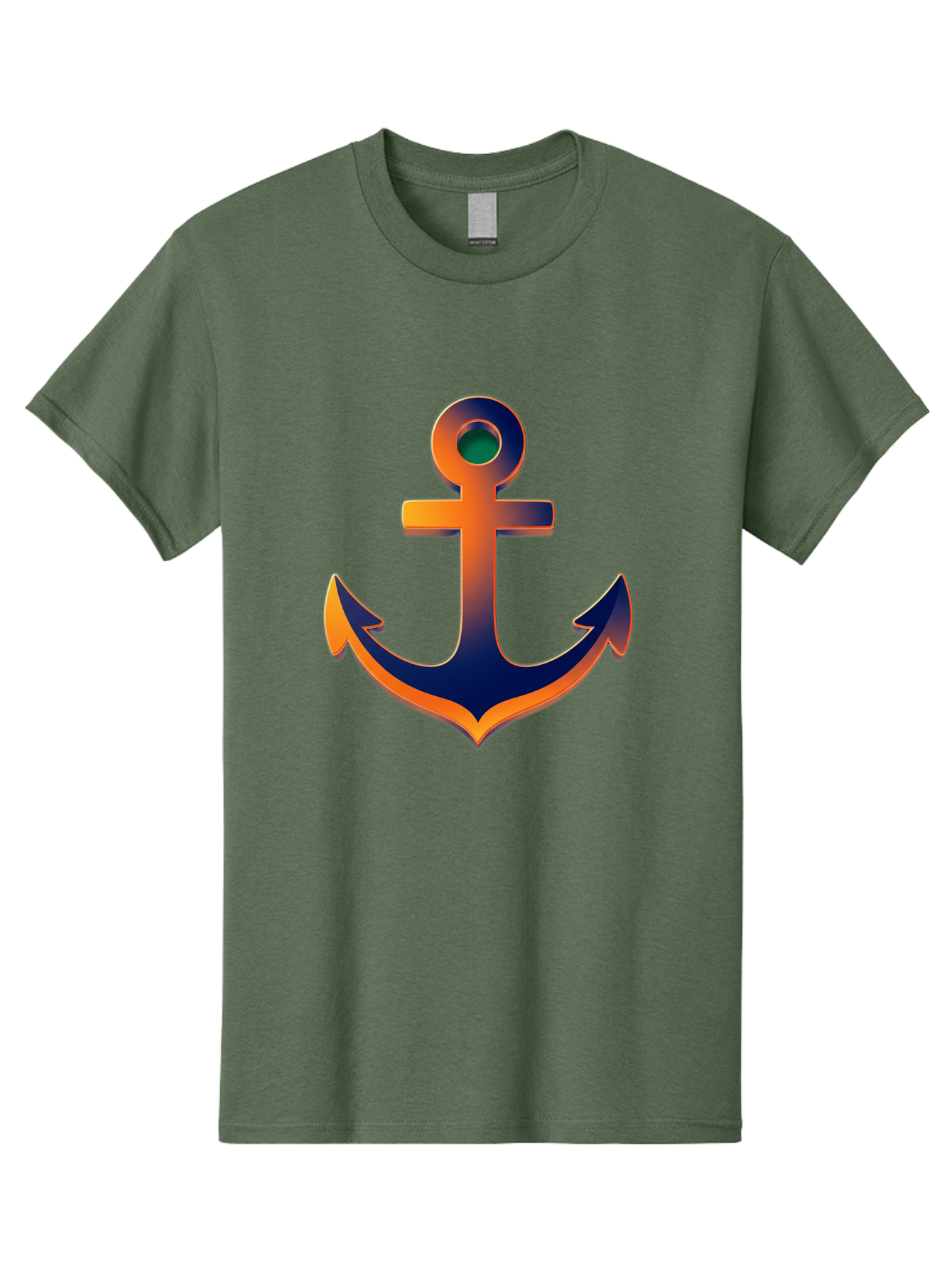 Anchor Men'S Graphic Tee, 100% Cotton, Comfortable Casual Summer Wear, Machine Washable, Anchor Symbol, Nautical Theme, Navy Blue And Orange Gradient, 3D Effect, Maritime Icon, Bold Design, Gradient Colors, Anchor Illustration Bae114