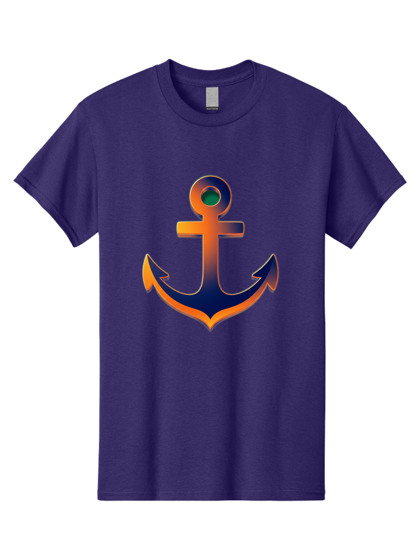 Anchor Men'S Graphic Tee, 100% Cotton, Comfortable Casual Summer Wear, Machine Washable, Anchor Symbol, Nautical Theme, Navy Blue And Orange Gradient, 3D Effect, Maritime Icon, Bold Design, Gradient Colors, Anchor Illustration Bae114