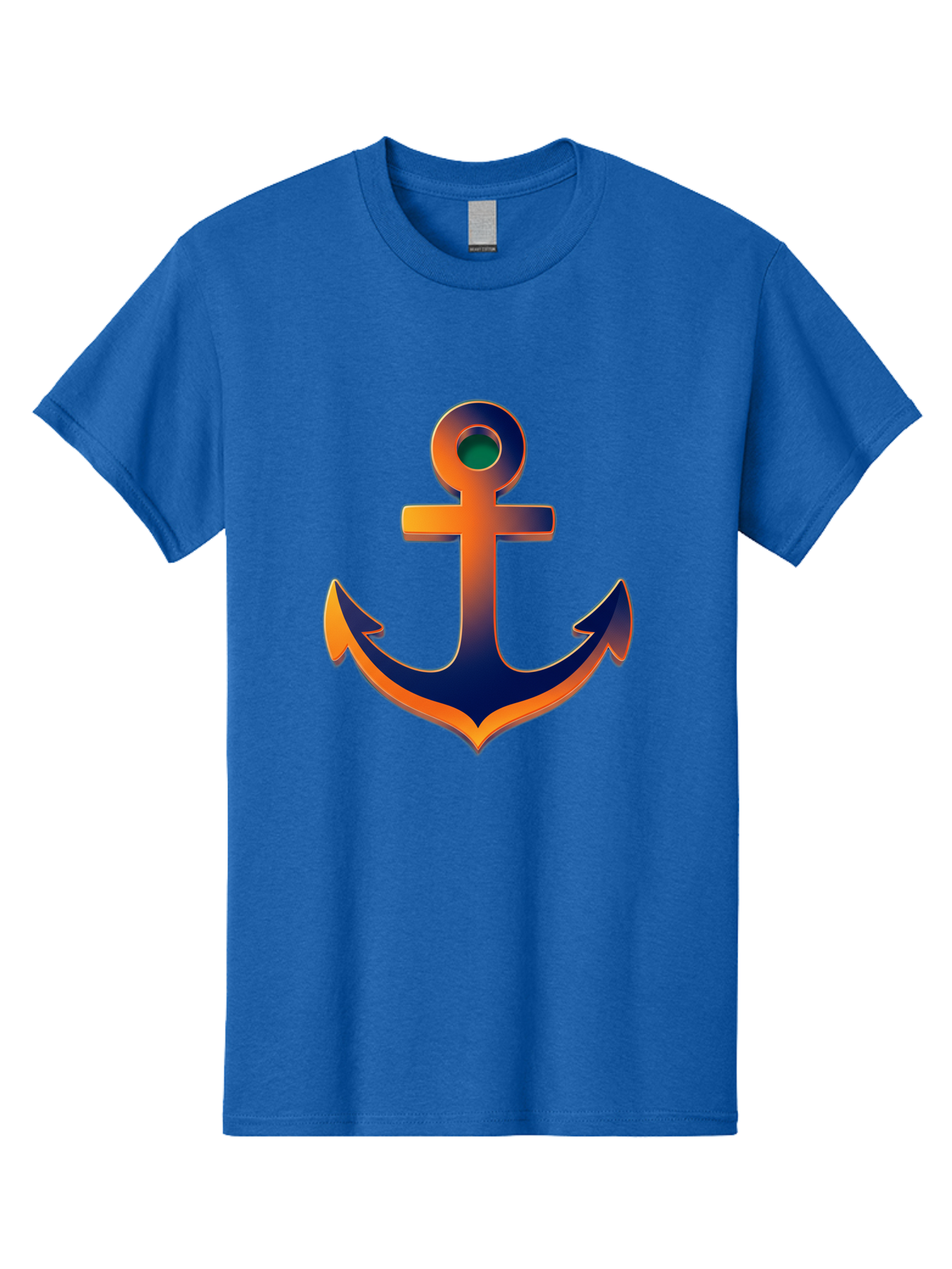Anchor Men'S Graphic Tee, 100% Cotton, Comfortable Casual Summer Wear, Machine Washable, Anchor Symbol, Nautical Theme, Navy Blue And Orange Gradient, 3D Effect, Maritime Icon, Bold Design, Gradient Colors, Anchor Illustration Bae114