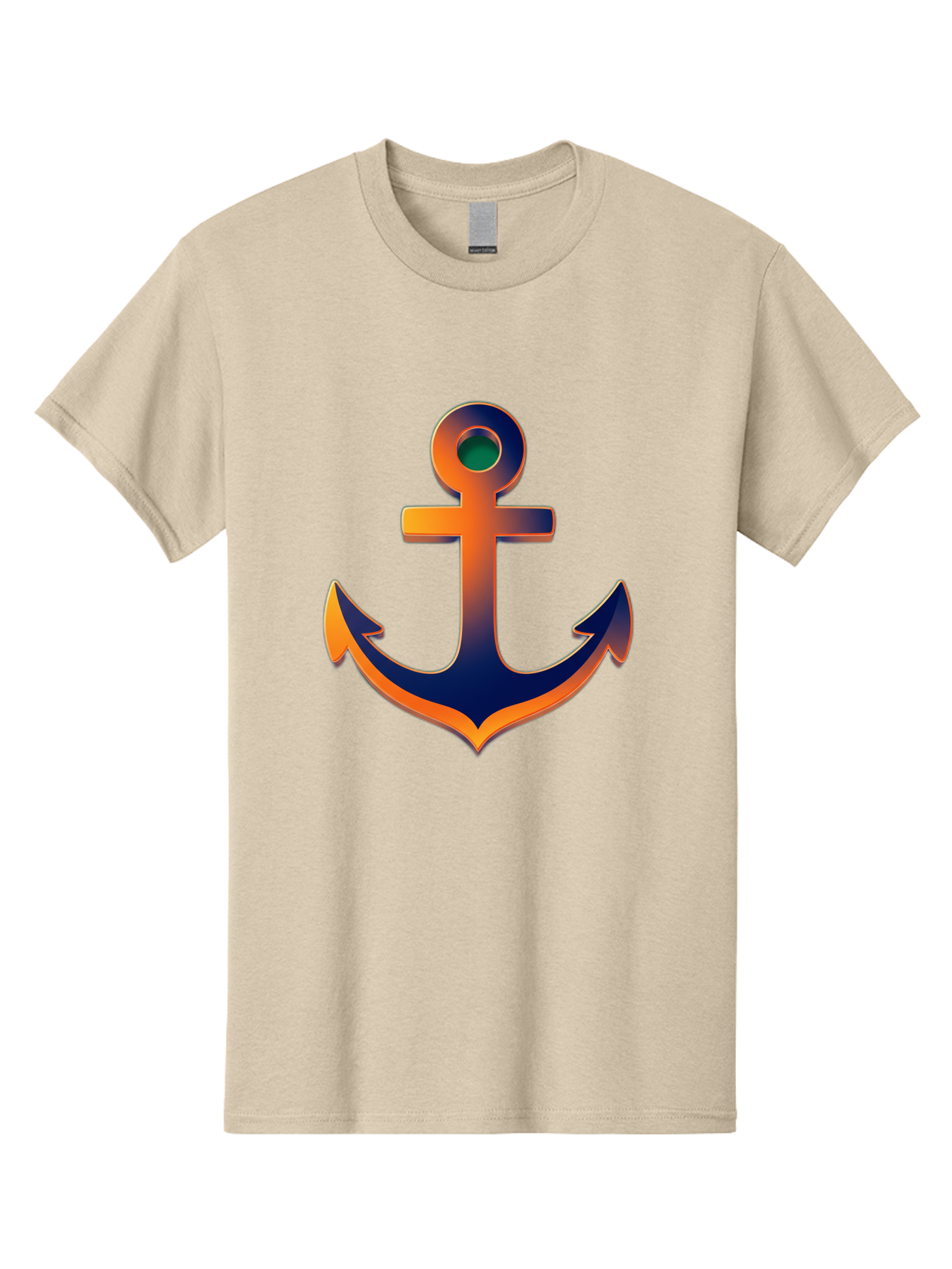 Anchor Men'S Graphic Tee, 100% Cotton, Comfortable Casual Summer Wear, Machine Washable, Anchor Symbol, Nautical Theme, Navy Blue And Orange Gradient, 3D Effect, Maritime Icon, Bold Design, Gradient Colors, Anchor Illustration Bae114