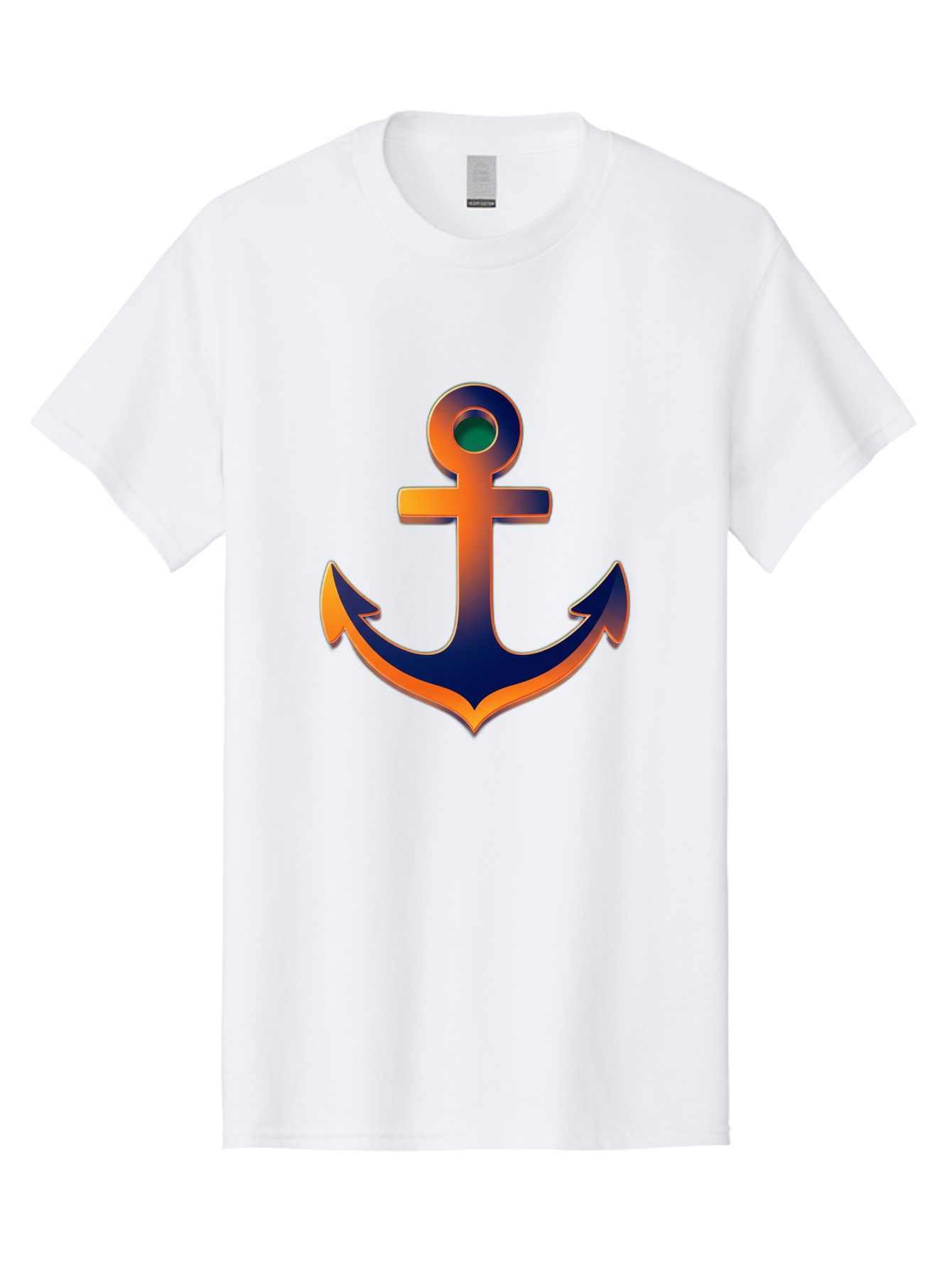 Anchor Men'S Graphic Tee, 100% Cotton, Comfortable Casual Summer Wear, Machine Washable, Anchor Symbol, Nautical Theme, Navy Blue And Orange Gradient, 3D Effect, Maritime Icon, Bold Design, Gradient Colors, Anchor Illustration Bae114