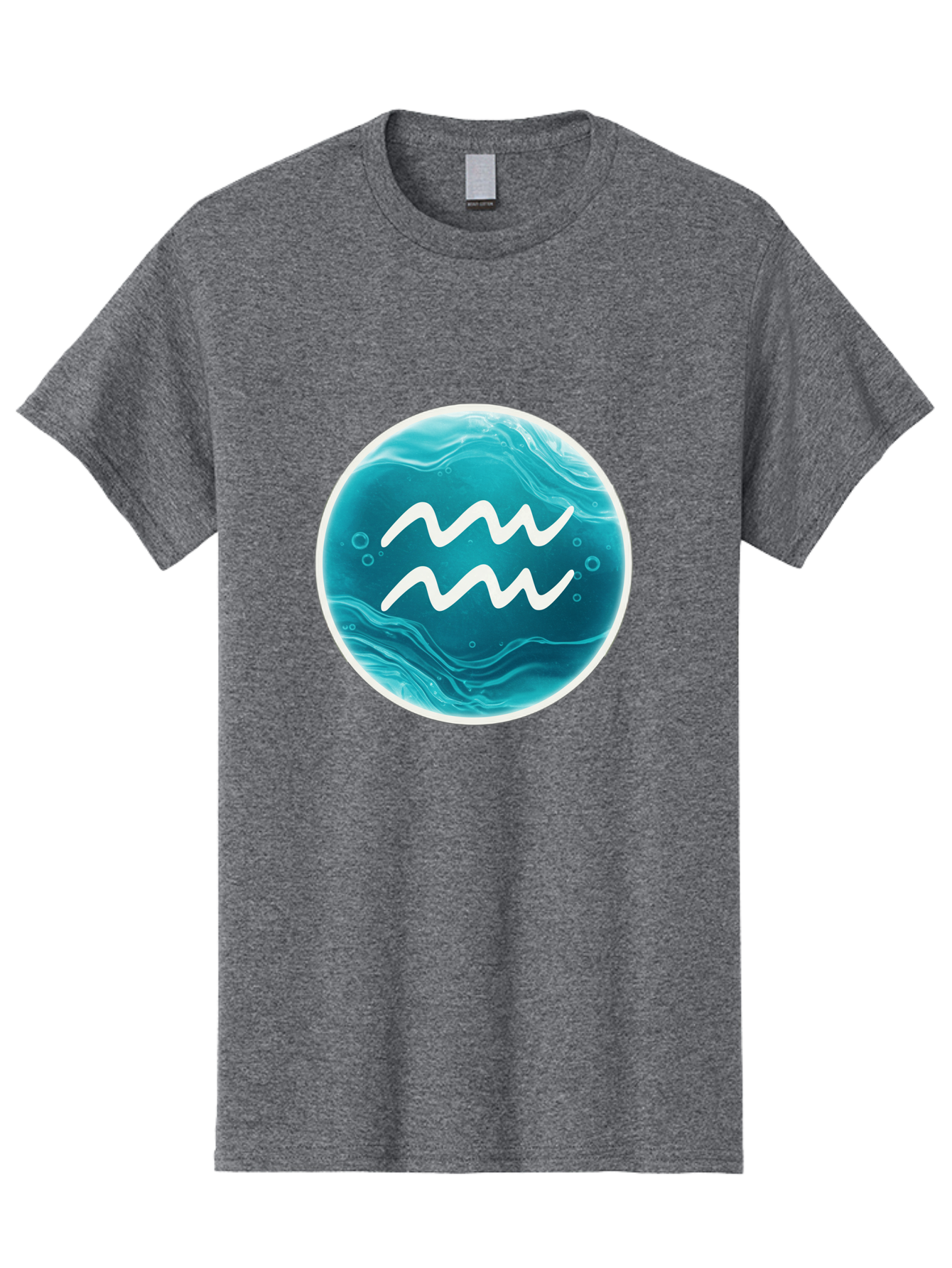 Aquarius Men'S Graphic Tee, 100% Cotton, Comfortable Casual Summer Wear, Machine Washable, Zodiac Symbol, Water Bearer Sign, Astrology Symbol, Aquarius Symbol, White Waves, Blue Circle, Mystical Design, Esoteric Art Bae115
