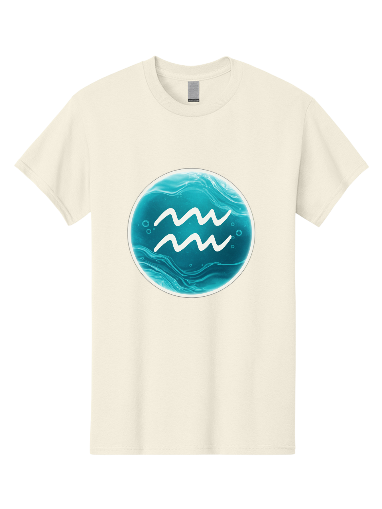 Aquarius Men'S Graphic Tee, 100% Cotton, Comfortable Casual Summer Wear, Machine Washable, Zodiac Symbol, Water Bearer Sign, Astrology Symbol, Aquarius Symbol, White Waves, Blue Circle, Mystical Design, Esoteric Art Bae115