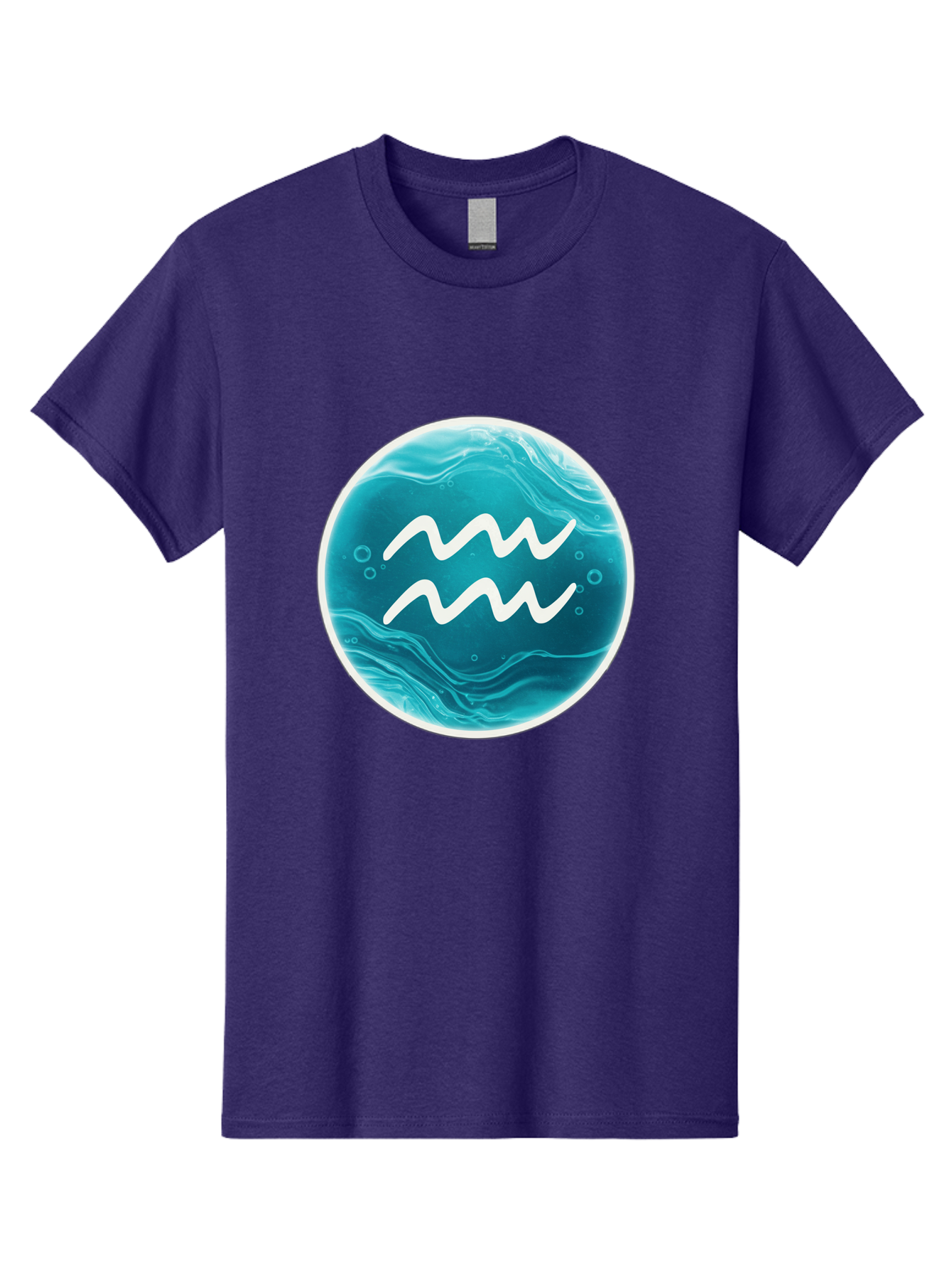 Aquarius Men'S Graphic Tee, 100% Cotton, Comfortable Casual Summer Wear, Machine Washable, Zodiac Symbol, Water Bearer Sign, Astrology Symbol, Aquarius Symbol, White Waves, Blue Circle, Mystical Design, Esoteric Art Bae115