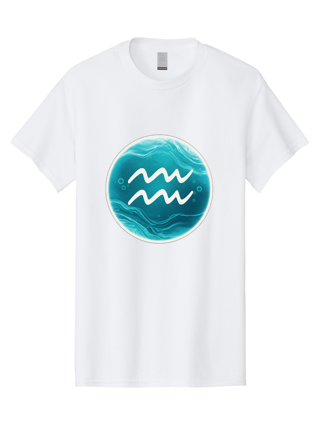 Aquarius Men'S Graphic Tee, 100% Cotton, Comfortable Casual Summer Wear, Machine Washable, Zodiac Symbol, Water Bearer Sign, Astrology Symbol, Aquarius Symbol, White Waves, Blue Circle, Mystical Design, Esoteric Art Bae115