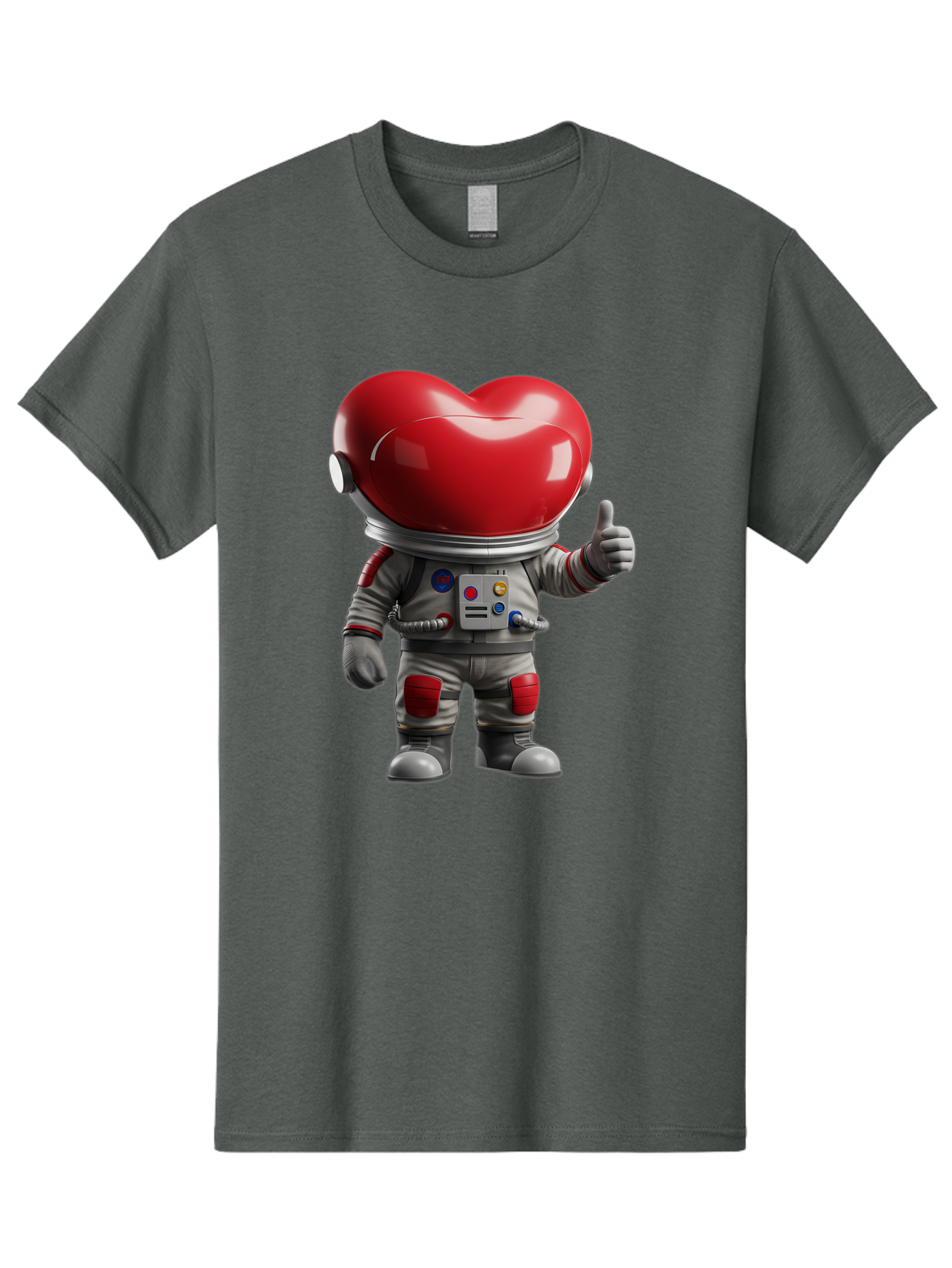 Astronaut-Heart Men'S Graphic Tee, 100% Cotton, Comfortable Casual Summer Wear, Machine Washable, Astronaut With Heart-Shaped Helmet, Thumbs Up Gesture, Space Suit, Futuristic Design, Red And Gray Colors, Love In Space, Positivity, Approval Bae122