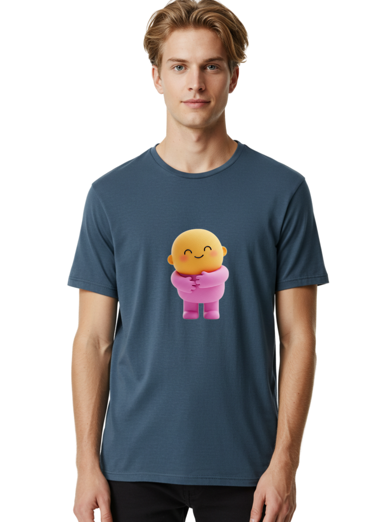 Baby-Figurine Men'S Graphic Tee, 100% Cotton, Comfortable Casual Summer Wear, Machine Washable, Cute Cartoon Character, Smiling Face, Pink Outfit, Hugging Self, Adorable Illustration, Kawaii Art, Lovable Persona, Childlike Charm Bae123