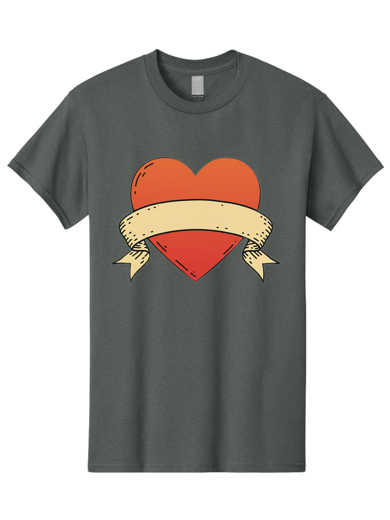 Banner-Heart Men'S Graphic Tee, 100% Cotton, Comfortable Casual Summer Wear, Machine Washable, Red Heart, Banner Wrapped, Tattoo Art, Cartoon Style, Heart Symbol, Ribbon Design, Classic Illustration, Love Emblem Bae124
