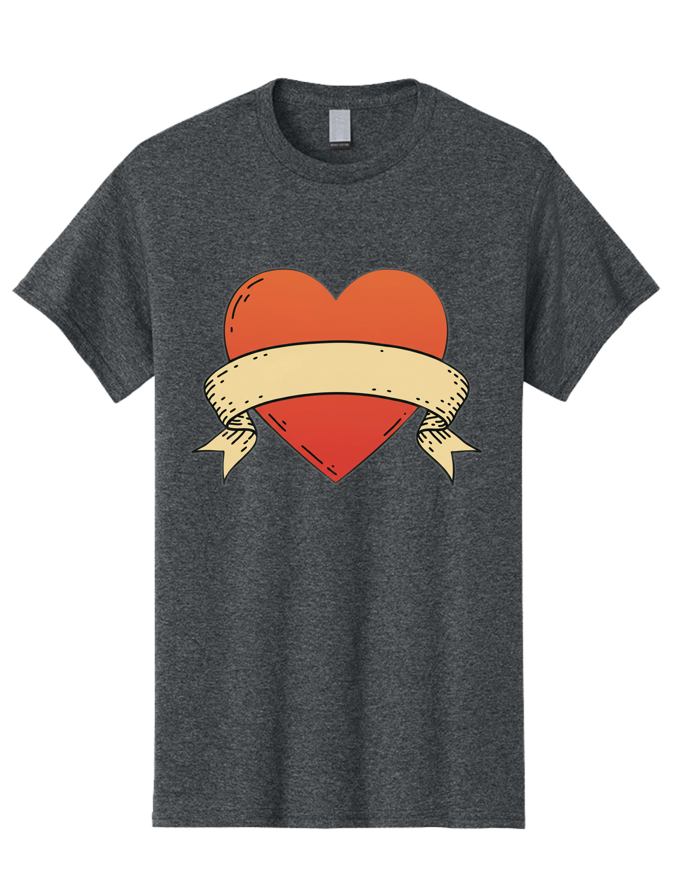 Banner-Heart Men'S Graphic Tee, 100% Cotton, Comfortable Casual Summer Wear, Machine Washable, Red Heart, Banner Wrapped, Tattoo Art, Cartoon Style, Heart Symbol, Ribbon Design, Classic Illustration, Love Emblem Bae124