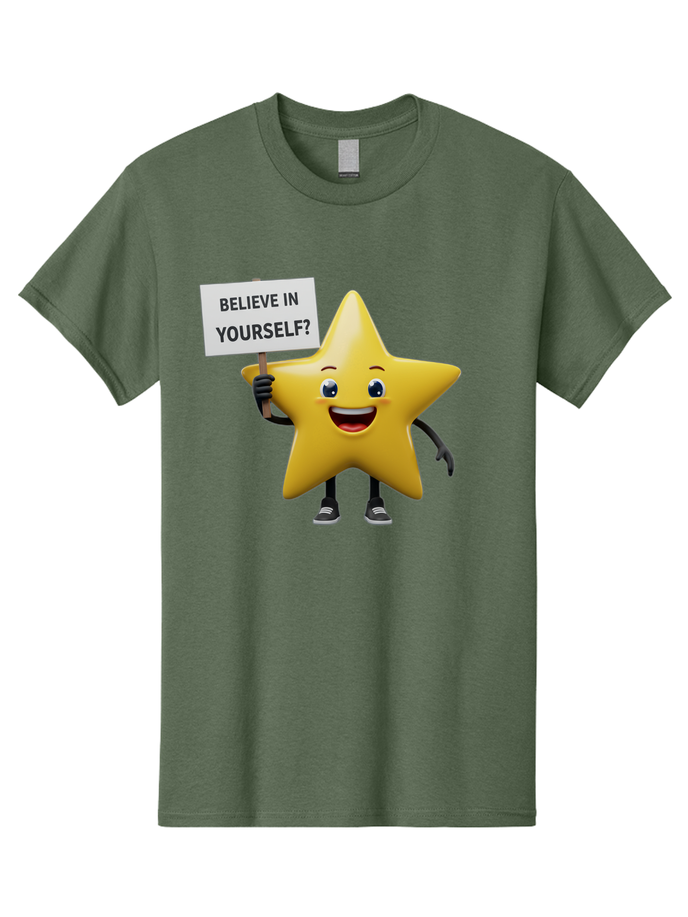 Believe-In-Yourself-1 Men'S Graphic Tee, 100% Cotton, Comfortable Casual Summer Wear, Machine Washable, Motivational Star, Believe In Yourself, Inspirational Quote, Positive Message, Cartoon Character, Happy Emotions, Confidence Booster, Bae126