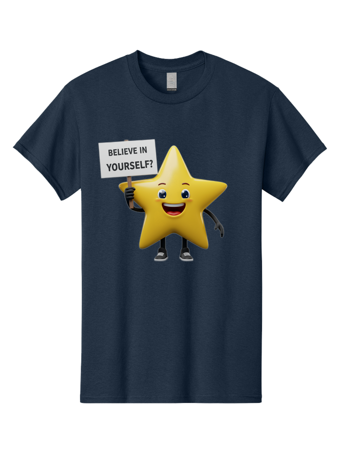 Believe-In-Yourself-1 Men'S Graphic Tee, 100% Cotton, Comfortable Casual Summer Wear, Machine Washable, Motivational Star, Believe In Yourself, Inspirational Quote, Positive Message, Cartoon Character, Happy Emotions, Confidence Booster, Bae126