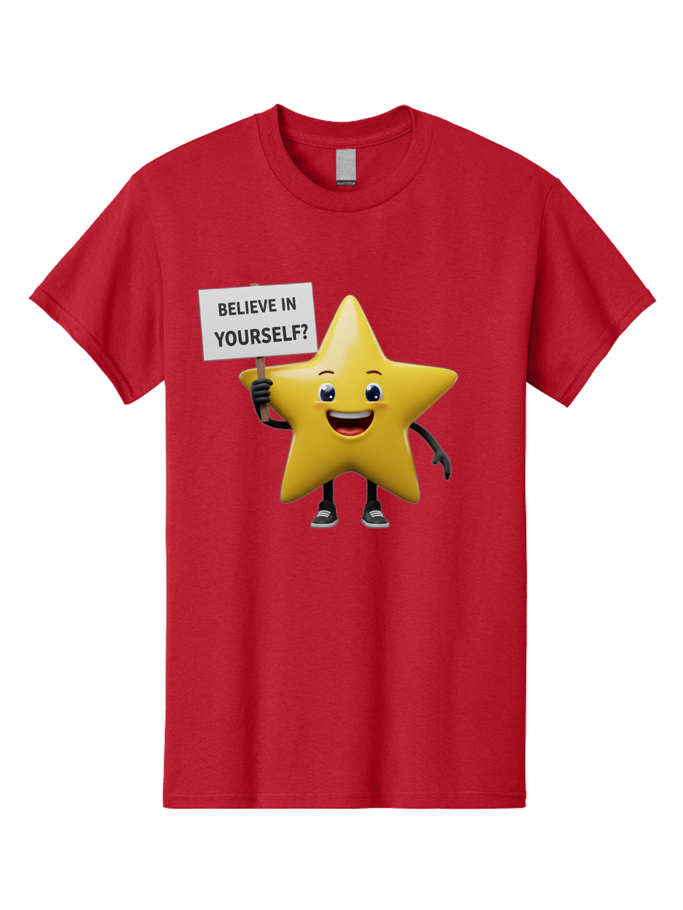 Believe-In-Yourself-1 Men'S Graphic Tee, 100% Cotton, Comfortable Casual Summer Wear, Machine Washable, Motivational Star, Believe In Yourself, Inspirational Quote, Positive Message, Cartoon Character, Happy Emotions, Confidence Booster, Bae126