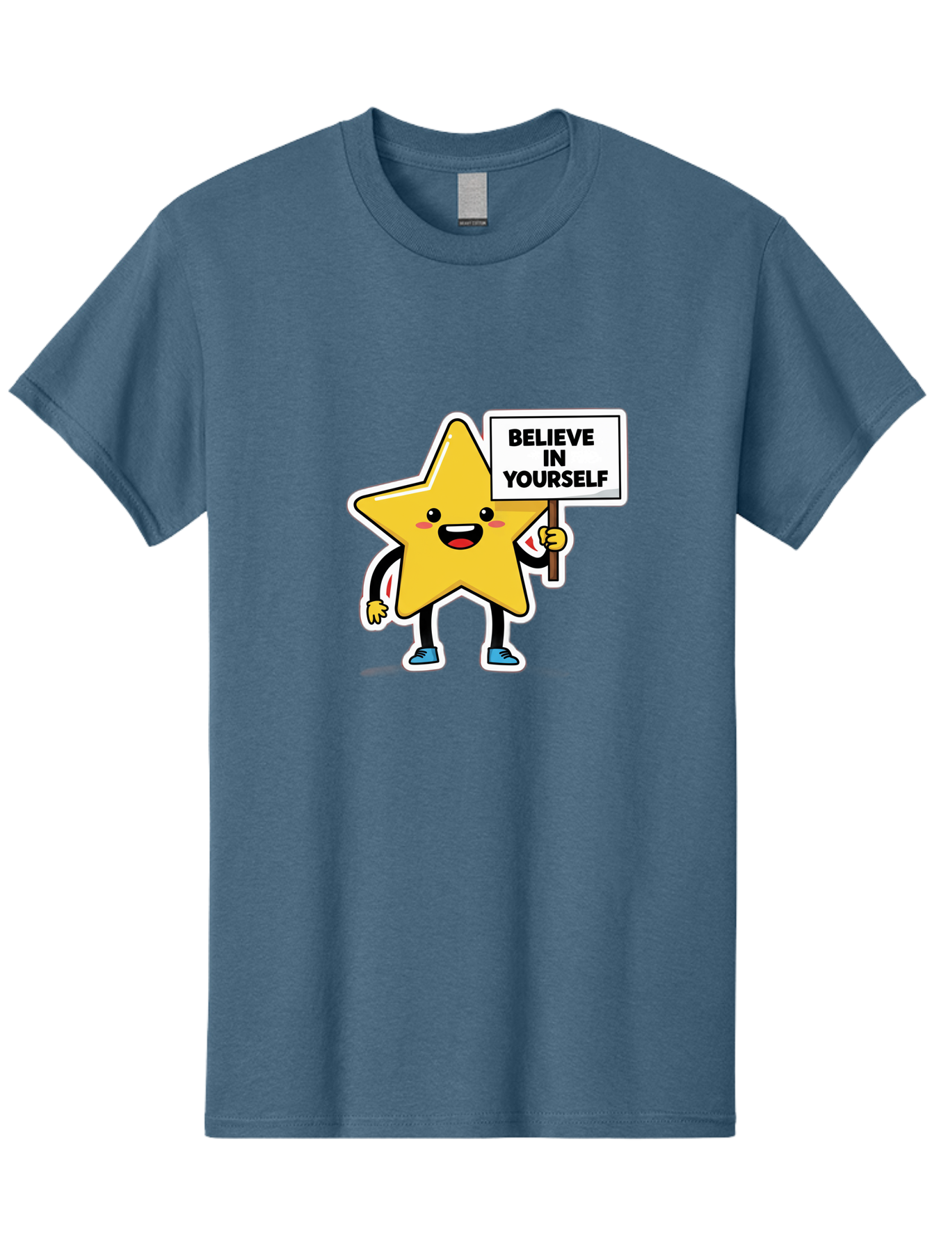 Believe-In-Yourself-2 Men'S Graphic Tee, 100% Cotton, Comfortable Casual Summer Wear, Machine Washable, Motivational Star, Positive Affirmation, Inspiring Cartoon Character, Confidence Booster, Self-Empowerment Message, Yellow Star Character, Bae128