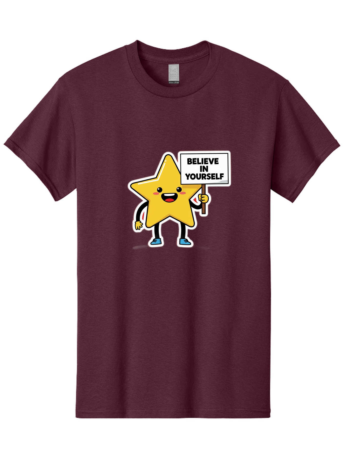 Believe-In-Yourself-2 Men'S Graphic Tee, 100% Cotton, Comfortable Casual Summer Wear, Machine Washable, Motivational Star, Positive Affirmation, Inspiring Cartoon Character, Confidence Booster, Self-Empowerment Message, Yellow Star Character, Bae128