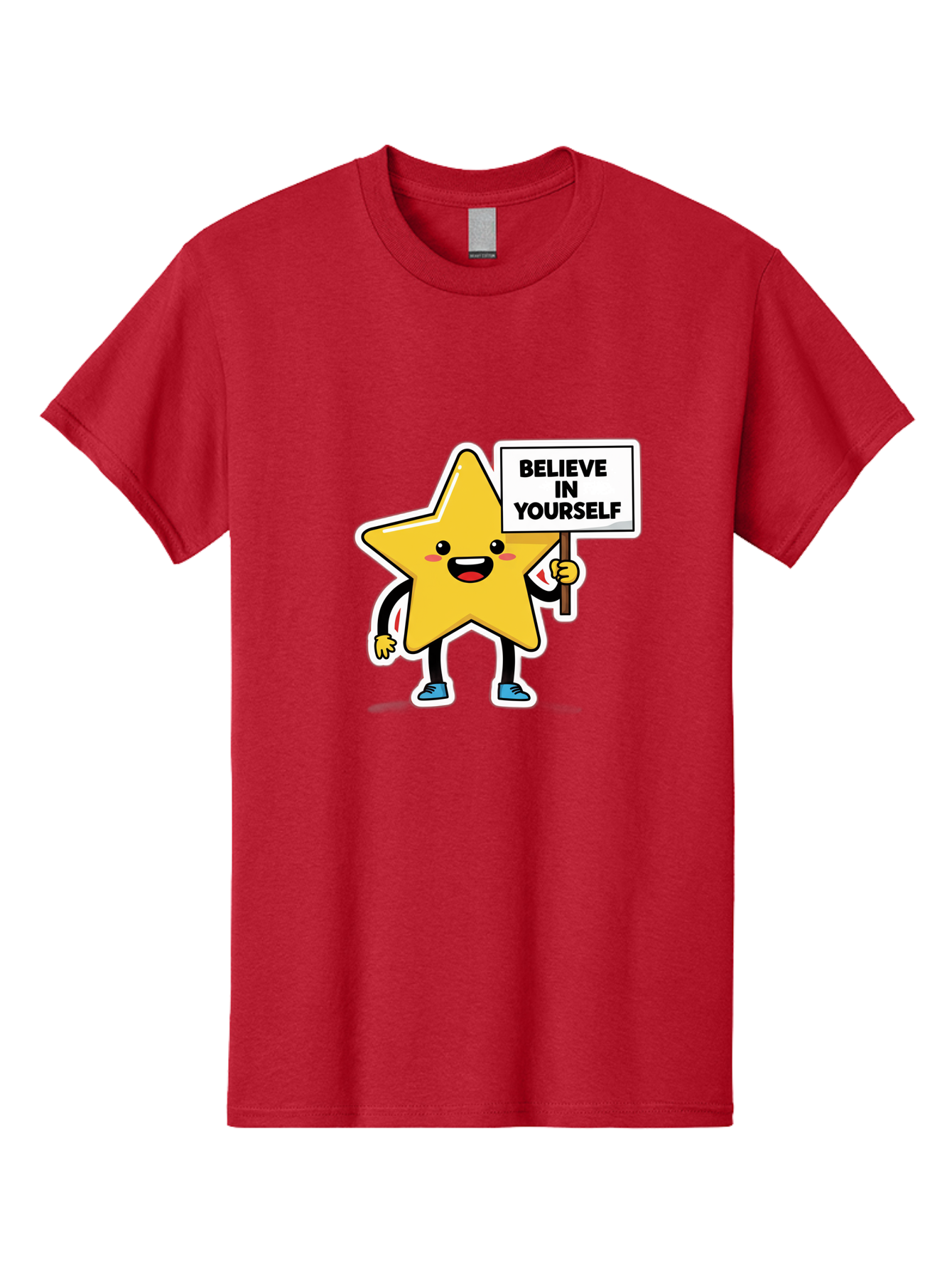 Believe-In-Yourself-2 Men'S Graphic Tee, 100% Cotton, Comfortable Casual Summer Wear, Machine Washable, Motivational Star, Positive Affirmation, Inspiring Cartoon Character, Confidence Booster, Self-Empowerment Message, Yellow Star Character, Bae128