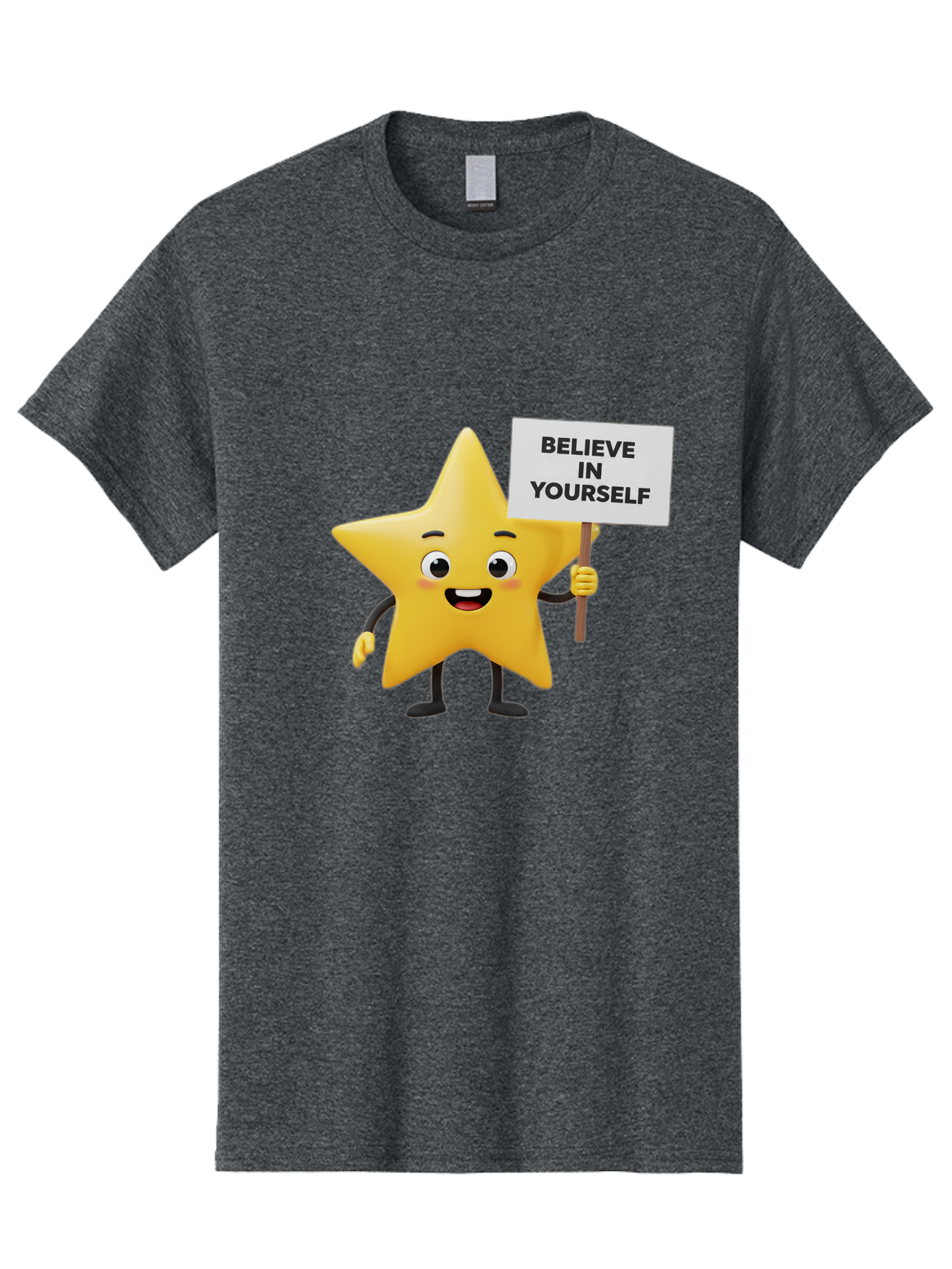 Believe-In-Yourself-3 Men'S Graphic Tee, 100% Cotton, Comfortable Casual Summer Wear, Machine Washable, Motivational Star Character, Believe In Yourself Sign, Positivity, Encouragement, Confidence Booster, Inspirational Quote, Bae129
