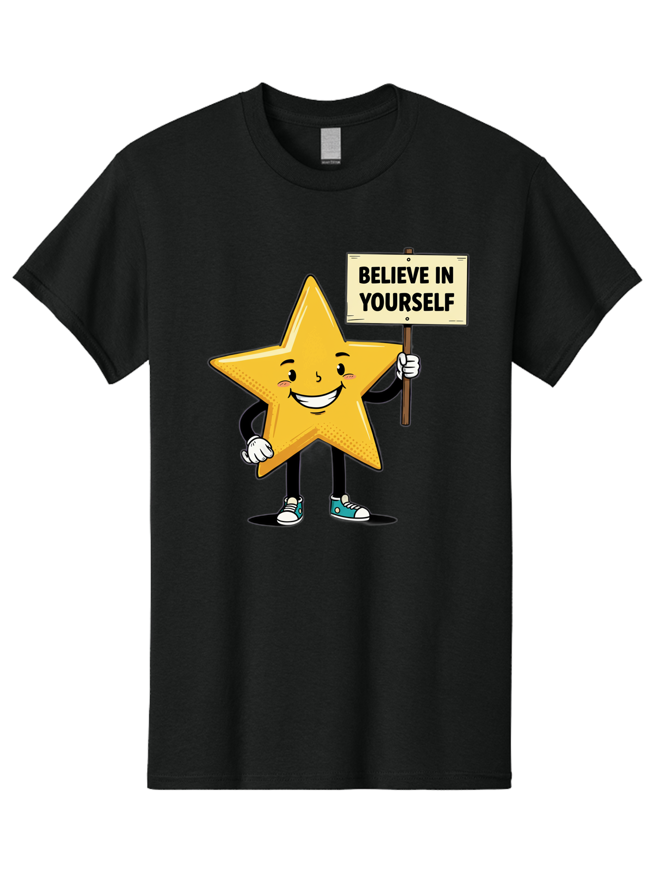 Believe-In-Yourself-4 Men'S Graphic Tee, 100% Cotton, Comfortable Casual Summer Wear, Machine Washable, Motivational Star Character, Inspirational Message, Self-Confidence Boost, Positivity, Encouragement, Smiling Star, Cartoon Character, Bae130