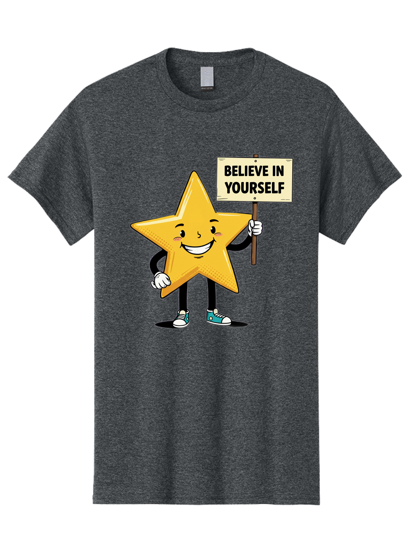 Believe-In-Yourself-4 Men'S Graphic Tee, 100% Cotton, Comfortable Casual Summer Wear, Machine Washable, Motivational Star Character, Inspirational Message, Self-Confidence Boost, Positivity, Encouragement, Smiling Star, Cartoon Character, Bae130