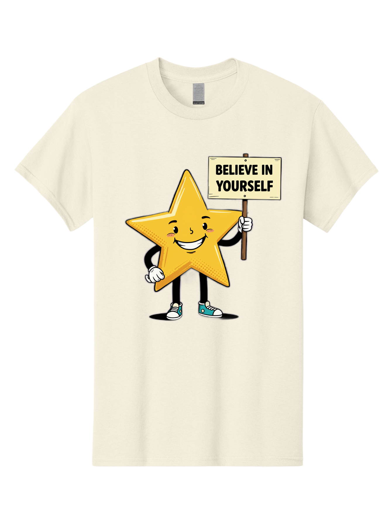 Believe-In-Yourself-4 Men'S Graphic Tee, 100% Cotton, Comfortable Casual Summer Wear, Machine Washable, Motivational Star Character, Inspirational Message, Self-Confidence Boost, Positivity, Encouragement, Smiling Star, Cartoon Character, Bae130