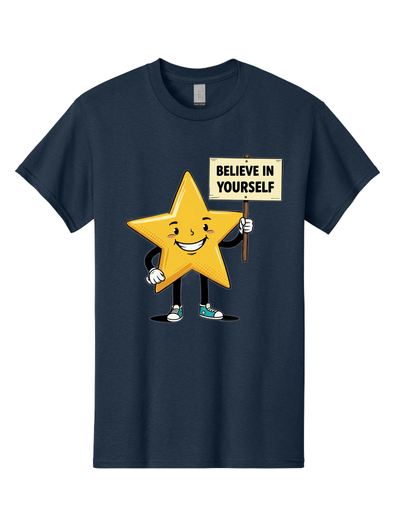 Believe-In-Yourself-4 Men'S Graphic Tee, 100% Cotton, Comfortable Casual Summer Wear, Machine Washable, Motivational Star Character, Inspirational Message, Self-Confidence Boost, Positivity, Encouragement, Smiling Star, Cartoon Character, Bae130