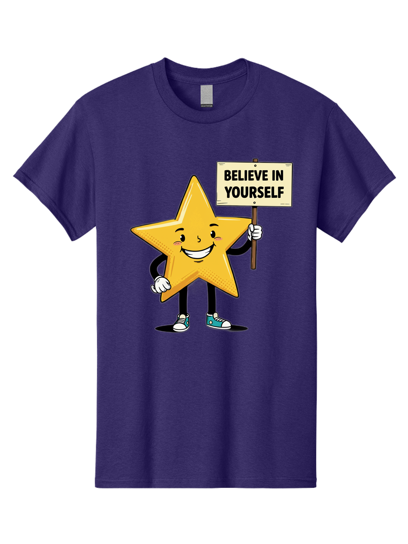 Believe-In-Yourself-4 Men'S Graphic Tee, 100% Cotton, Comfortable Casual Summer Wear, Machine Washable, Motivational Star Character, Inspirational Message, Self-Confidence Boost, Positivity, Encouragement, Smiling Star, Cartoon Character, Bae130