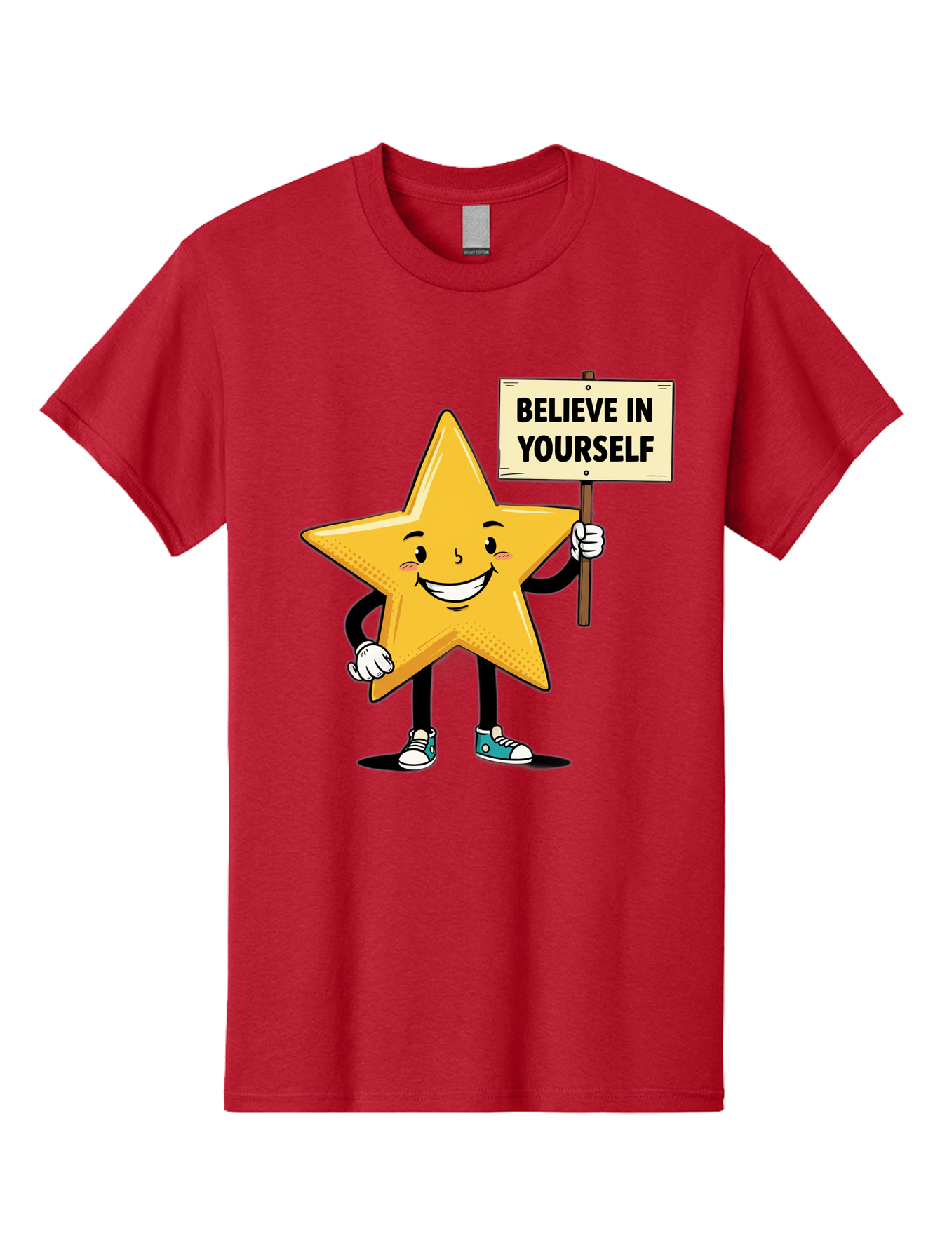 Believe-In-Yourself-4 Men'S Graphic Tee, 100% Cotton, Comfortable Casual Summer Wear, Machine Washable, Motivational Star Character, Inspirational Message, Self-Confidence Boost, Positivity, Encouragement, Smiling Star, Cartoon Character, Bae130