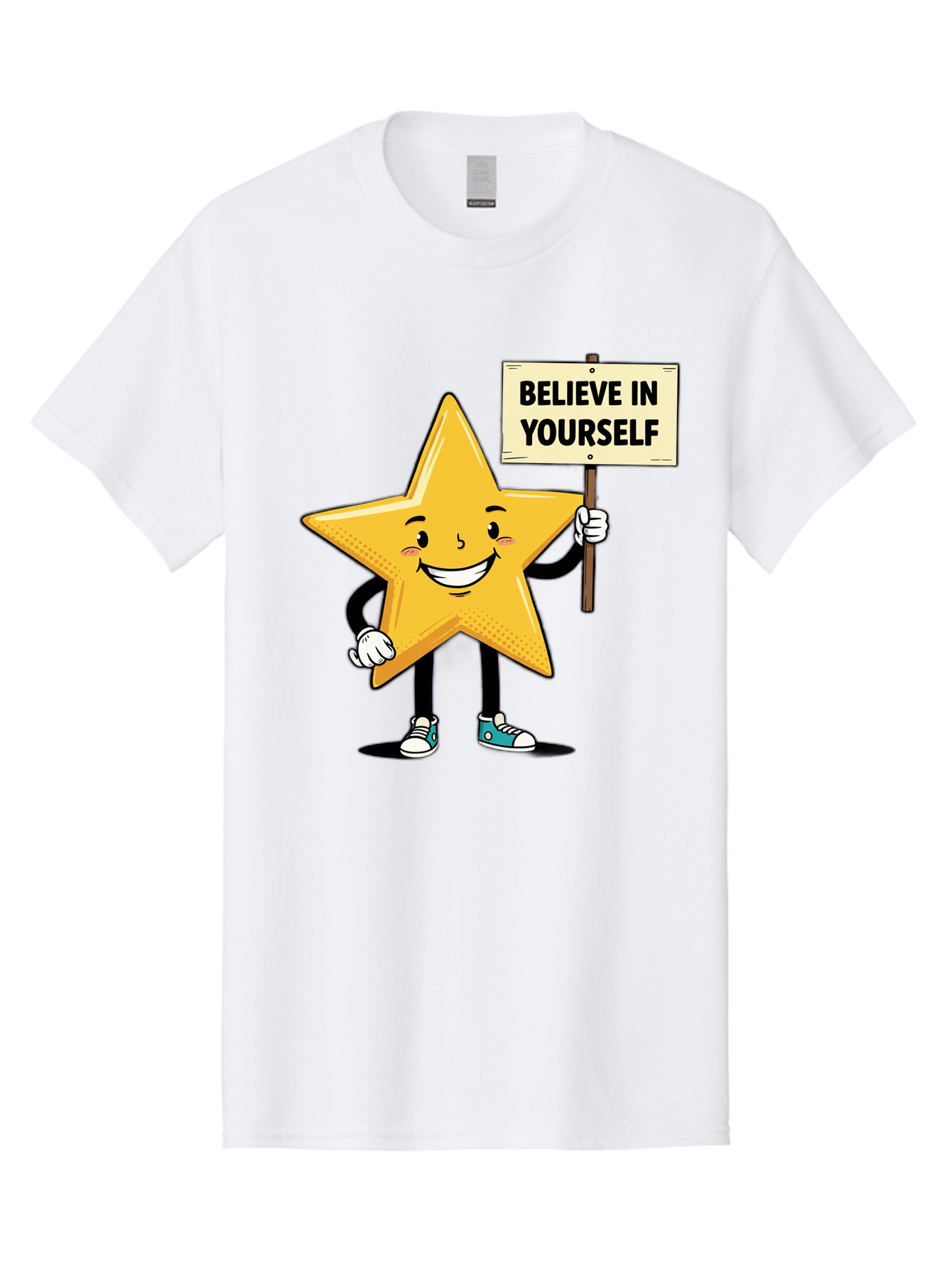 Believe-In-Yourself-4 Men'S Graphic Tee, 100% Cotton, Comfortable Casual Summer Wear, Machine Washable, Motivational Star Character, Inspirational Message, Self-Confidence Boost, Positivity, Encouragement, Smiling Star, Cartoon Character, Bae130