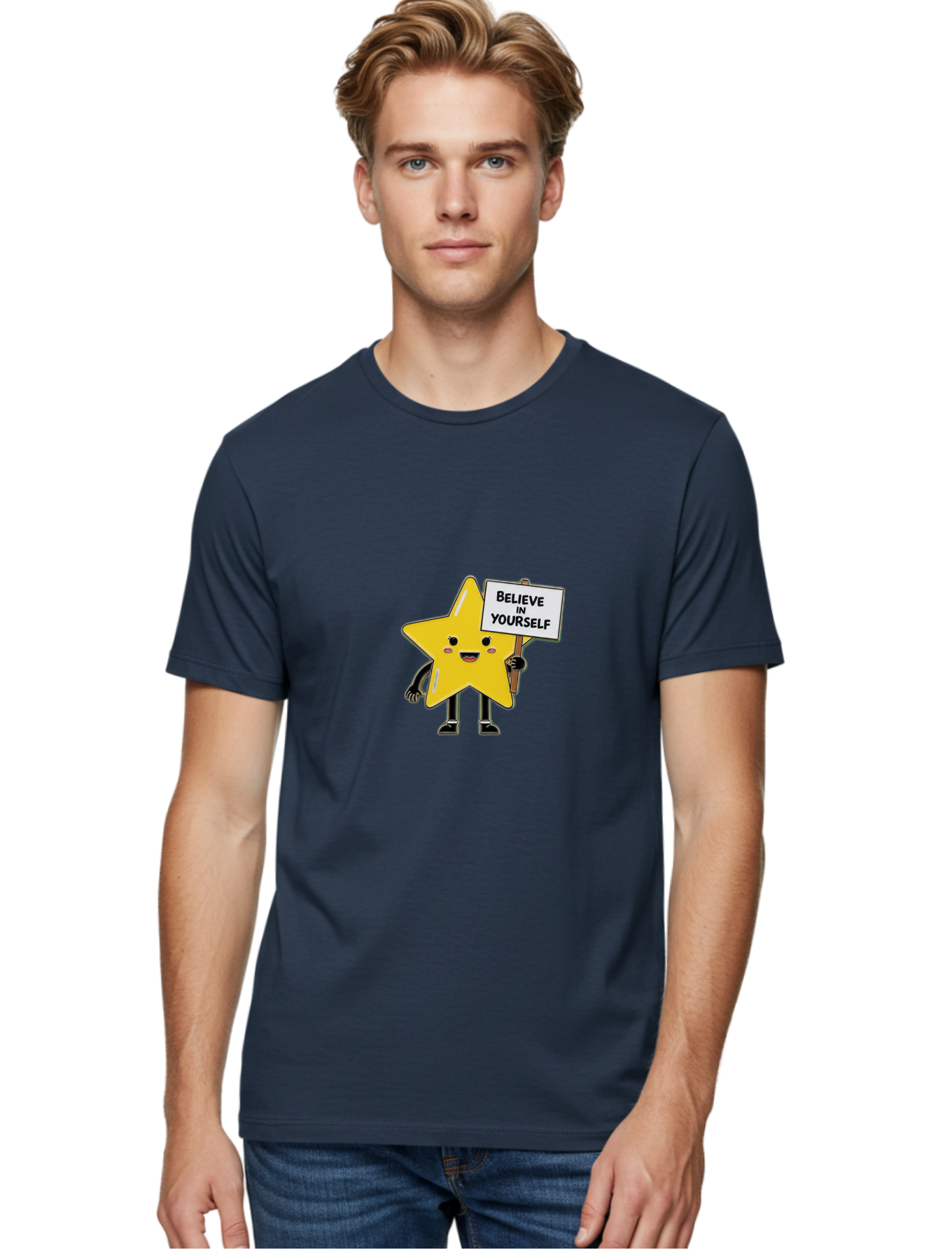 Believe-In-Yourself-5 Men'S Graphic Tee, 100% Cotton, Comfortable Casual Summer Wear, Machine Washable, Motivational Star, Believe In Yourself, Positivity, Inspiration, Confidence, Empowerment, Self-Love, Encouragement, Motivational Quotes, Bae131